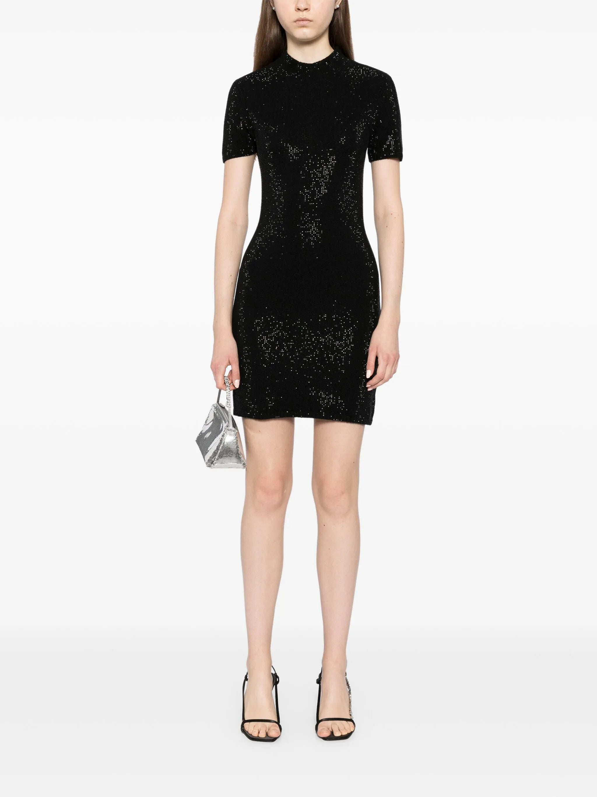 crystal-embellished mock-neck dress