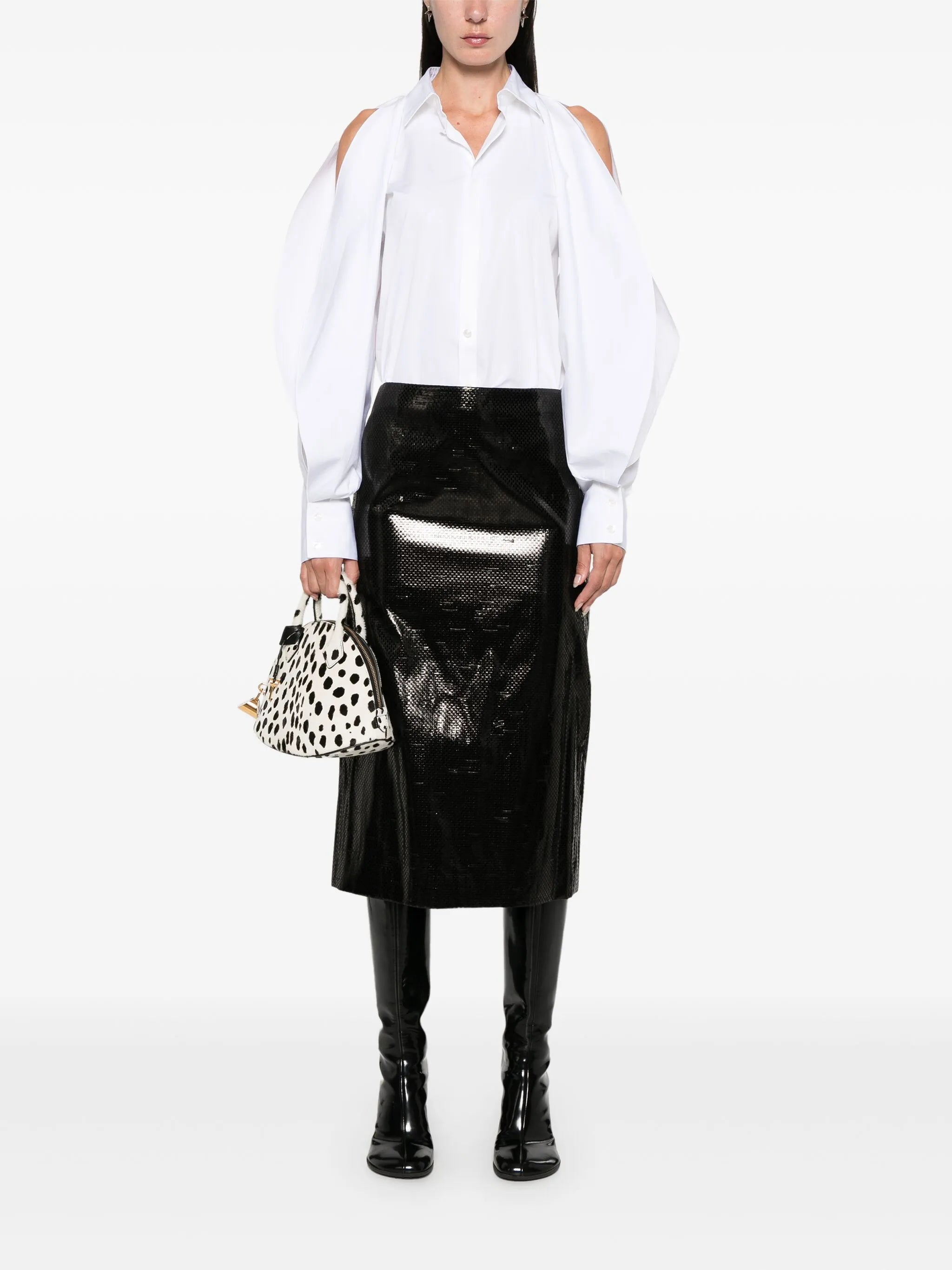 tarpaulin pencil midi skirt