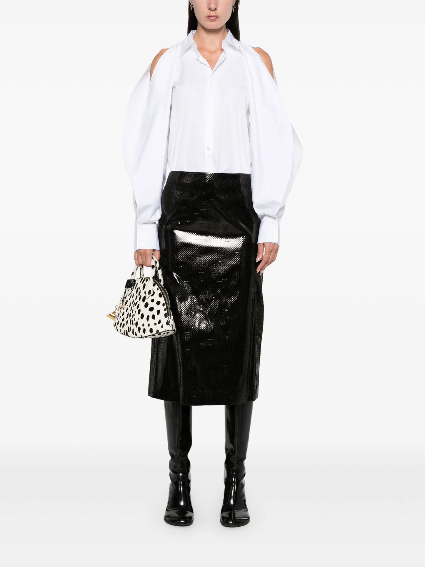 tarpaulin pencil midi skirt