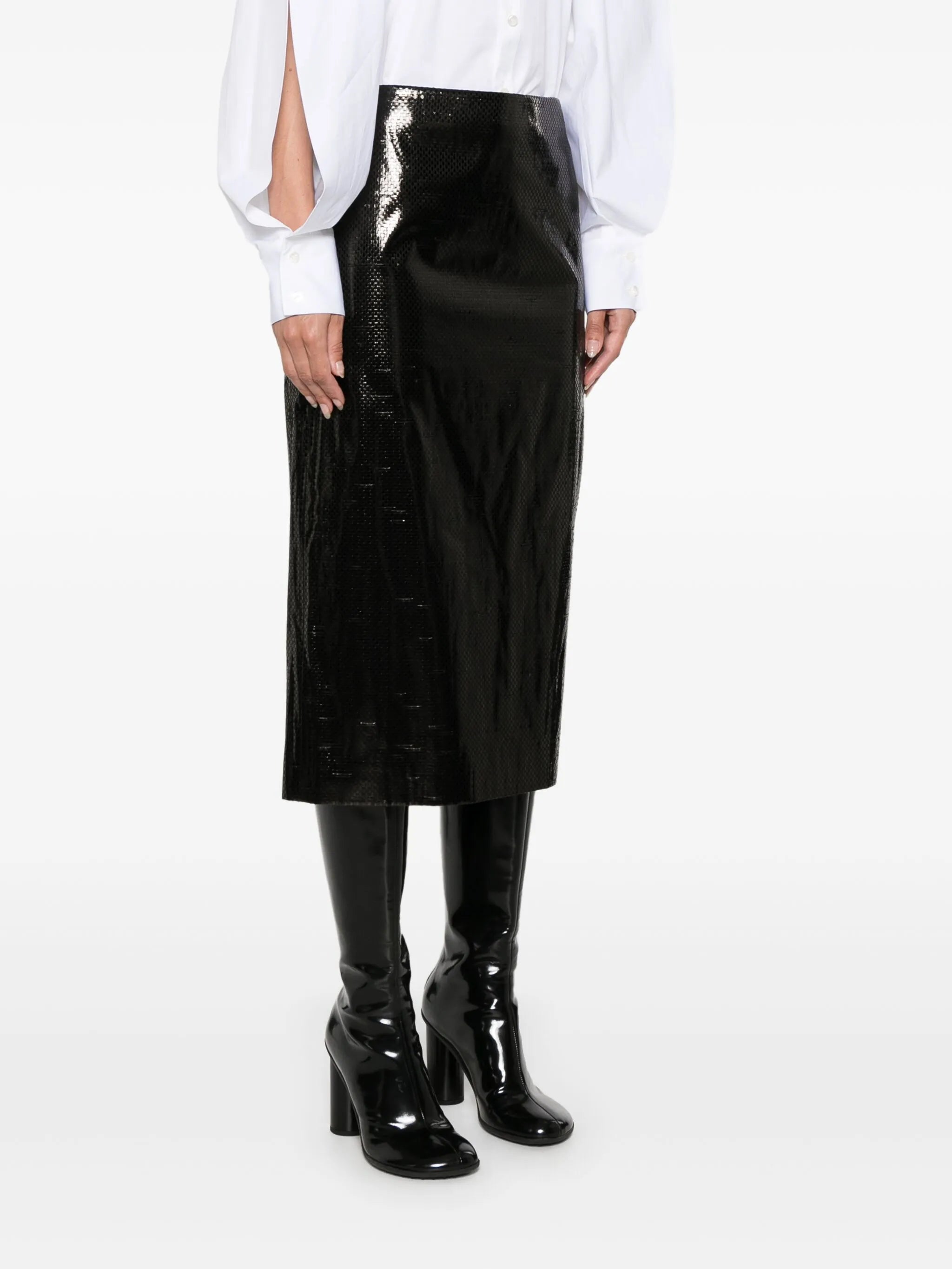 tarpaulin pencil midi skirt