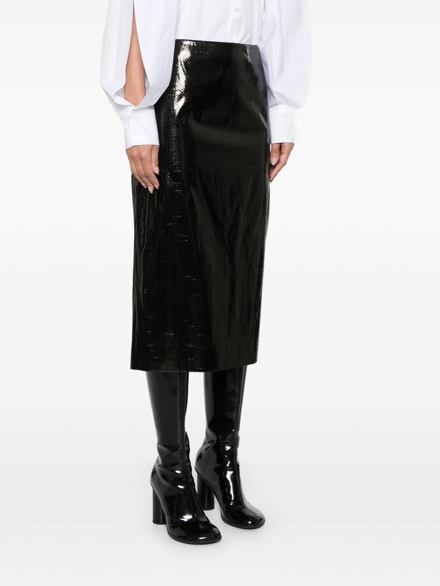 tarpaulin pencil midi skirt