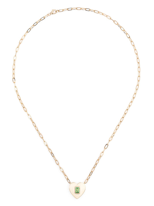 14kt yellow gold Heart green garnet necklace