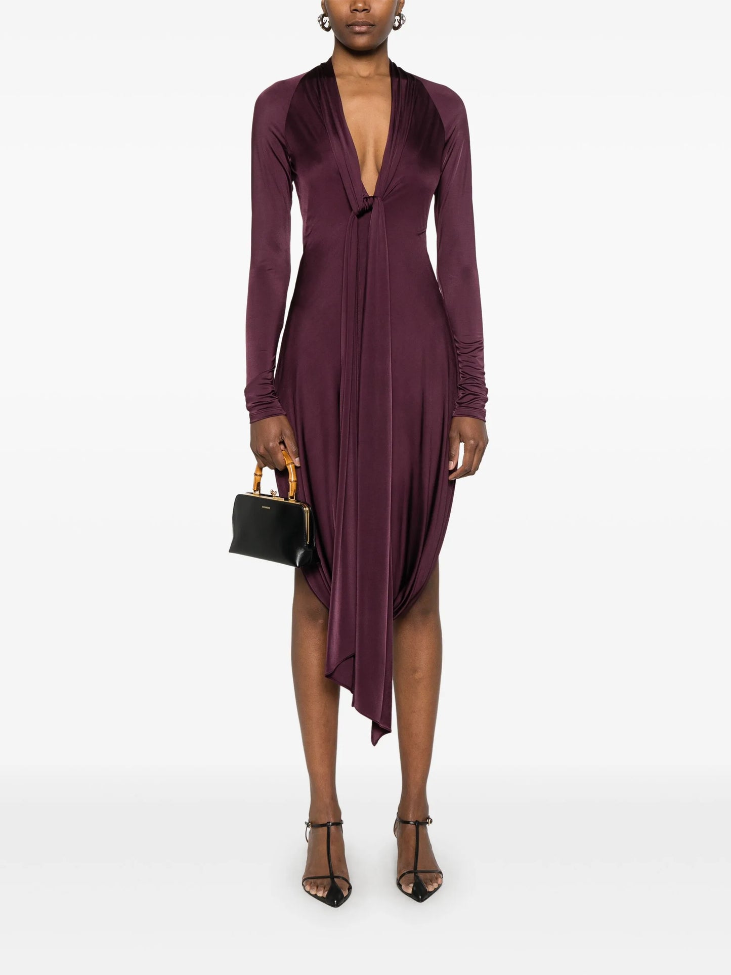 knot-detail V-neck midi dress