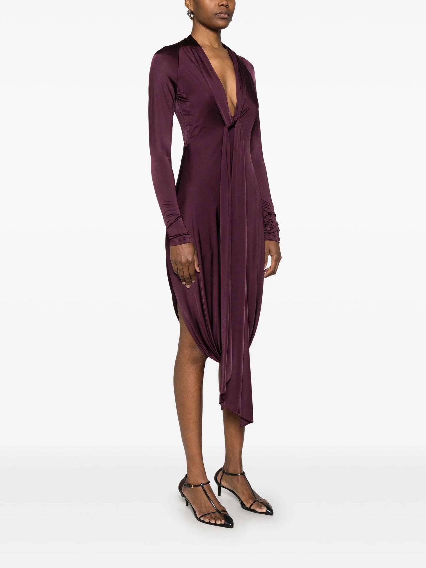 knot-detail V-neck midi dress