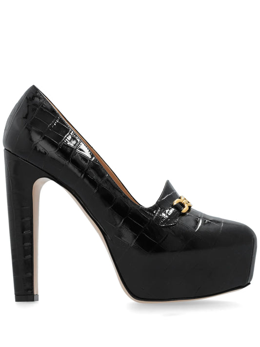 135mm Whitney shiny croc-embossed leather platform pumps