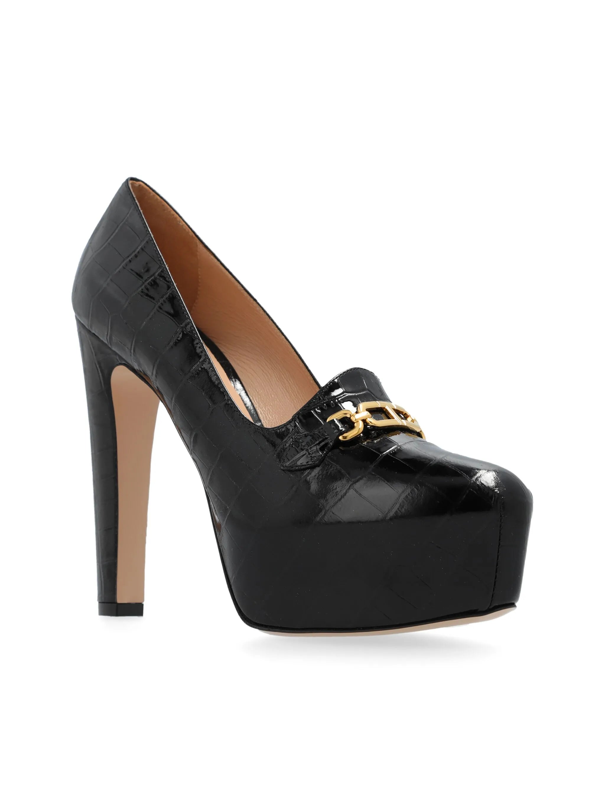 135mm Whitney shiny croc-embossed leather platform pumps