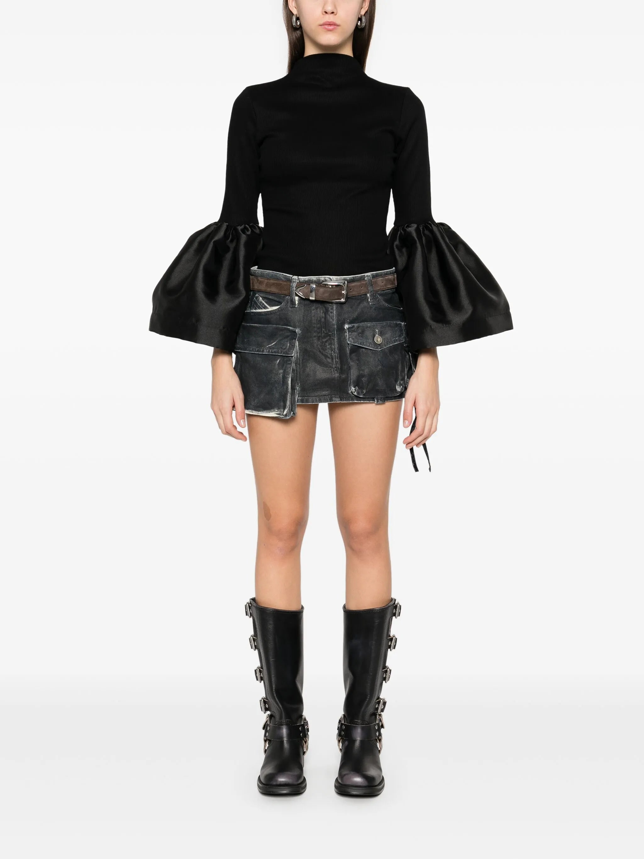 black turtleneck puff sleeve top