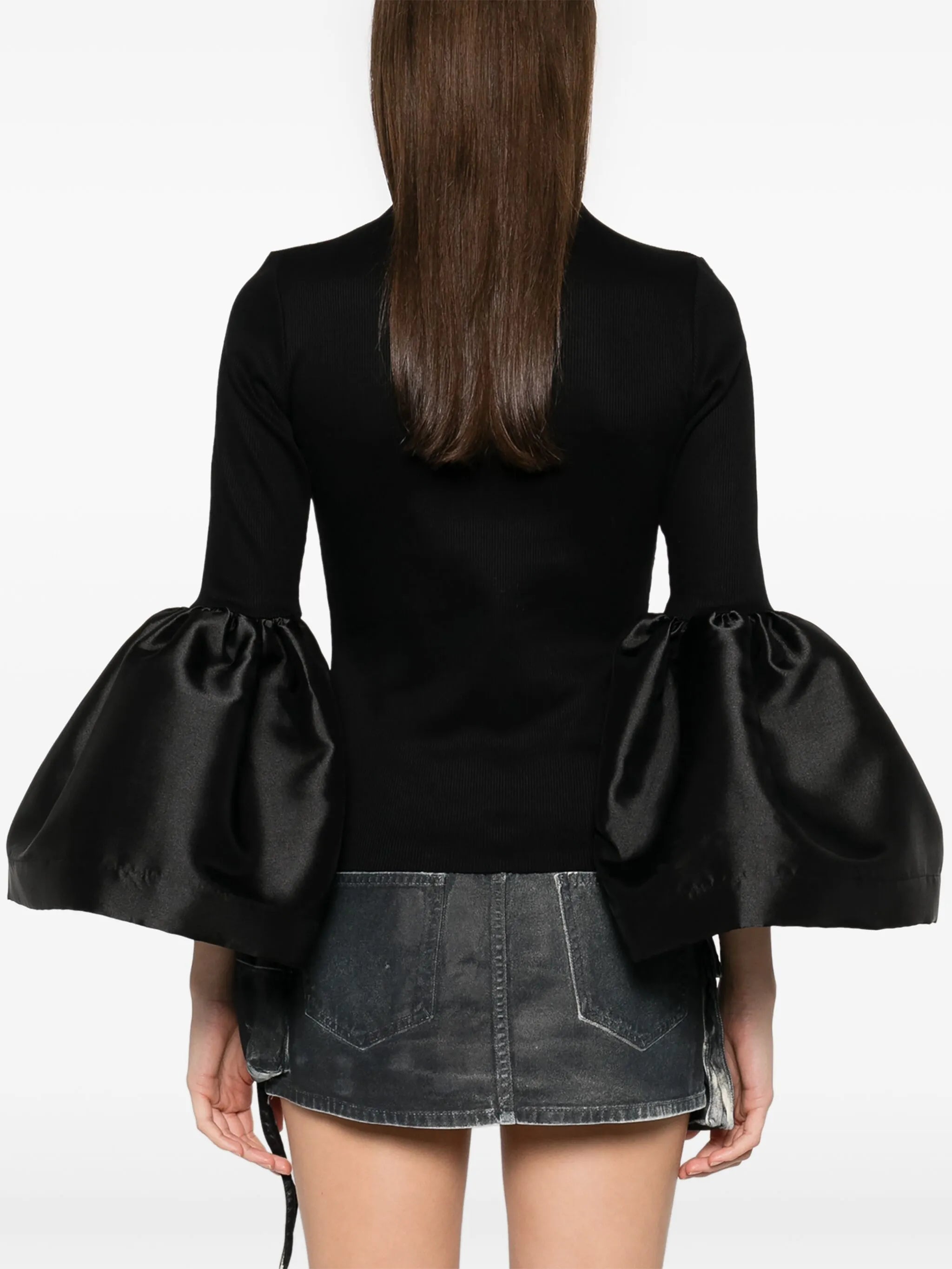 black turtleneck puff sleeve top