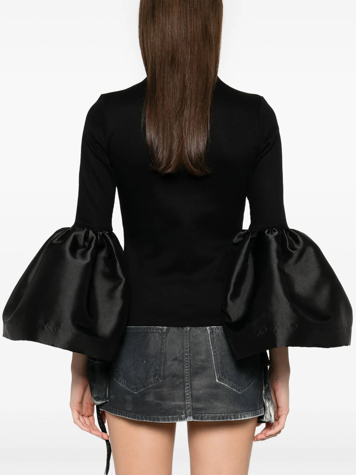 black turtleneck puff sleeve top