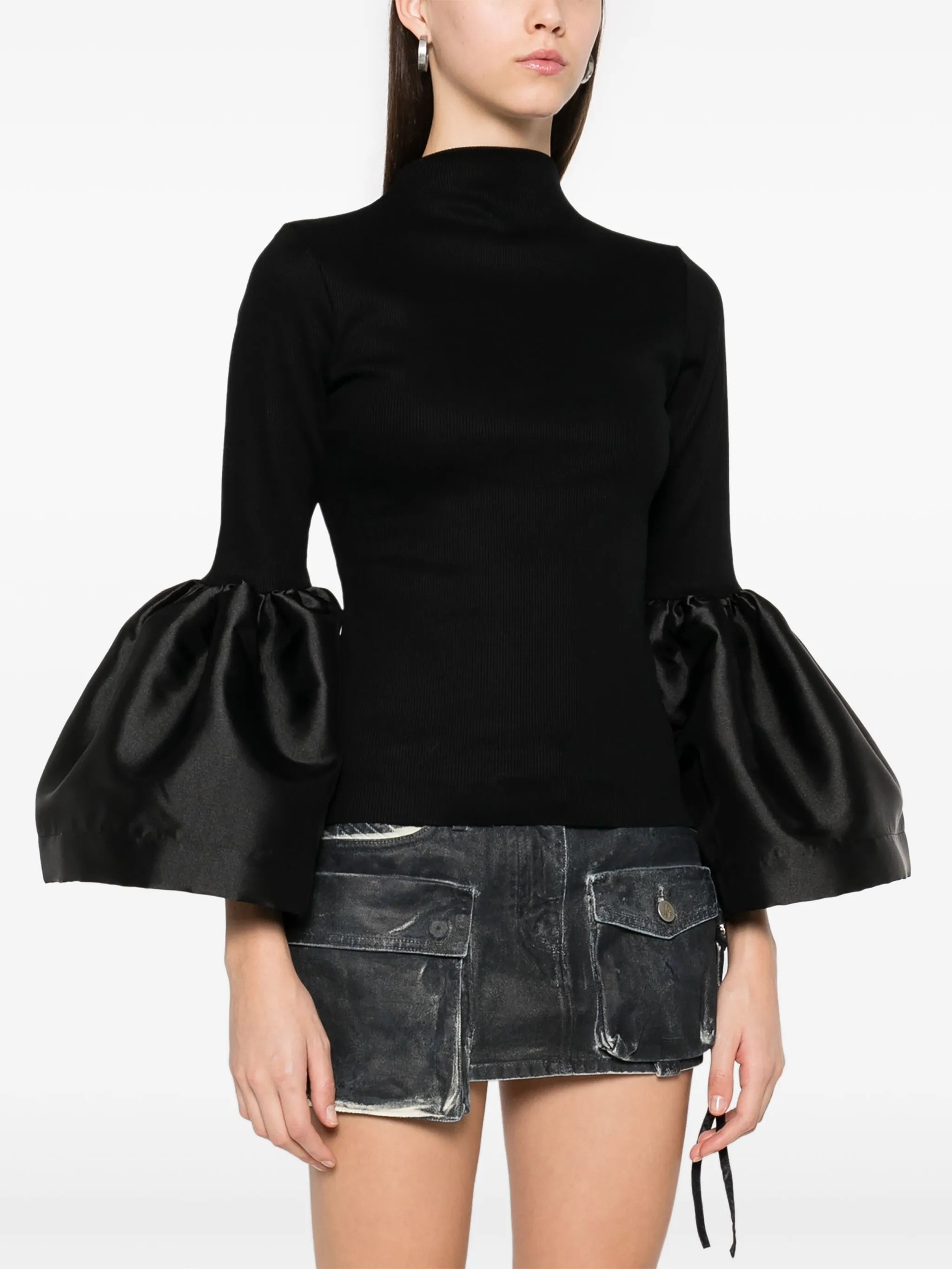 black turtleneck puff sleeve top