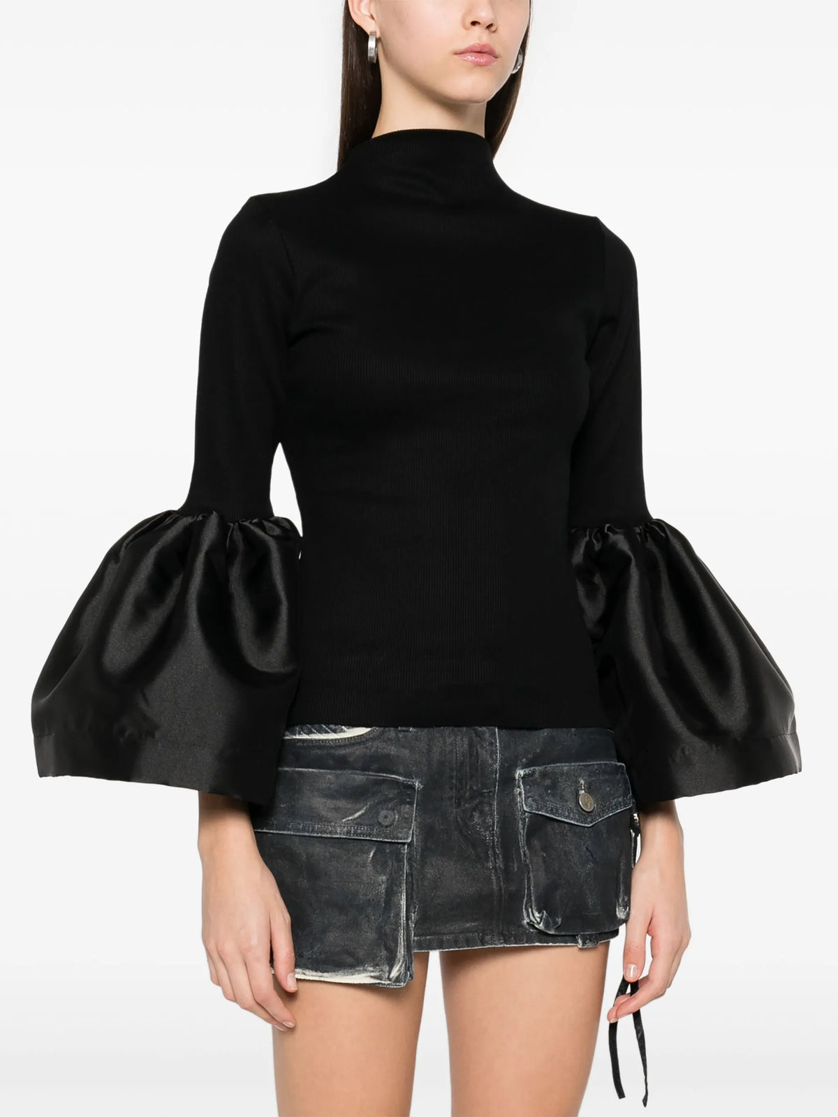 black turtleneck puff sleeve top