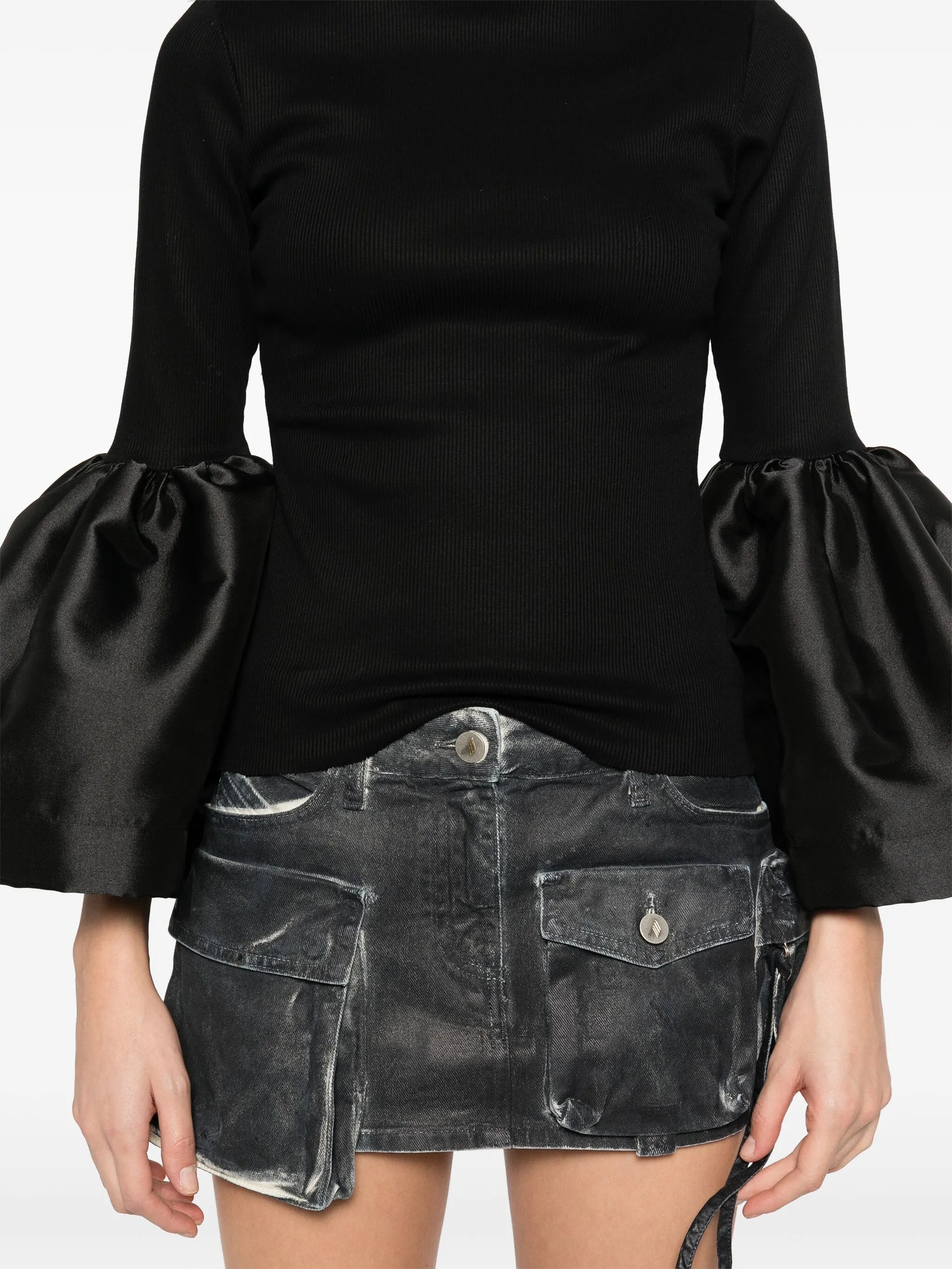 black turtleneck puff sleeve top
