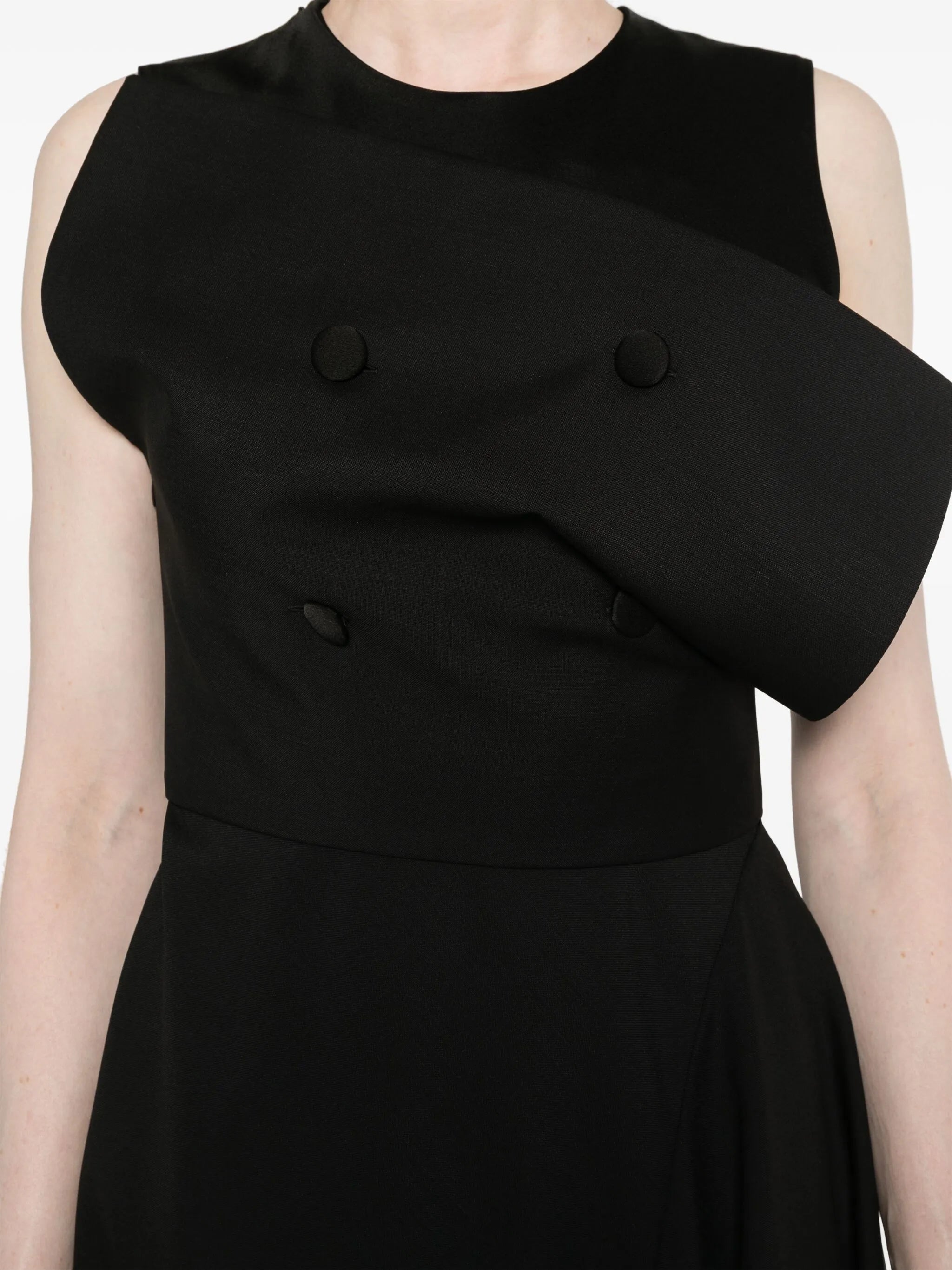 Asymmetric dress in wool and mohair with plaston