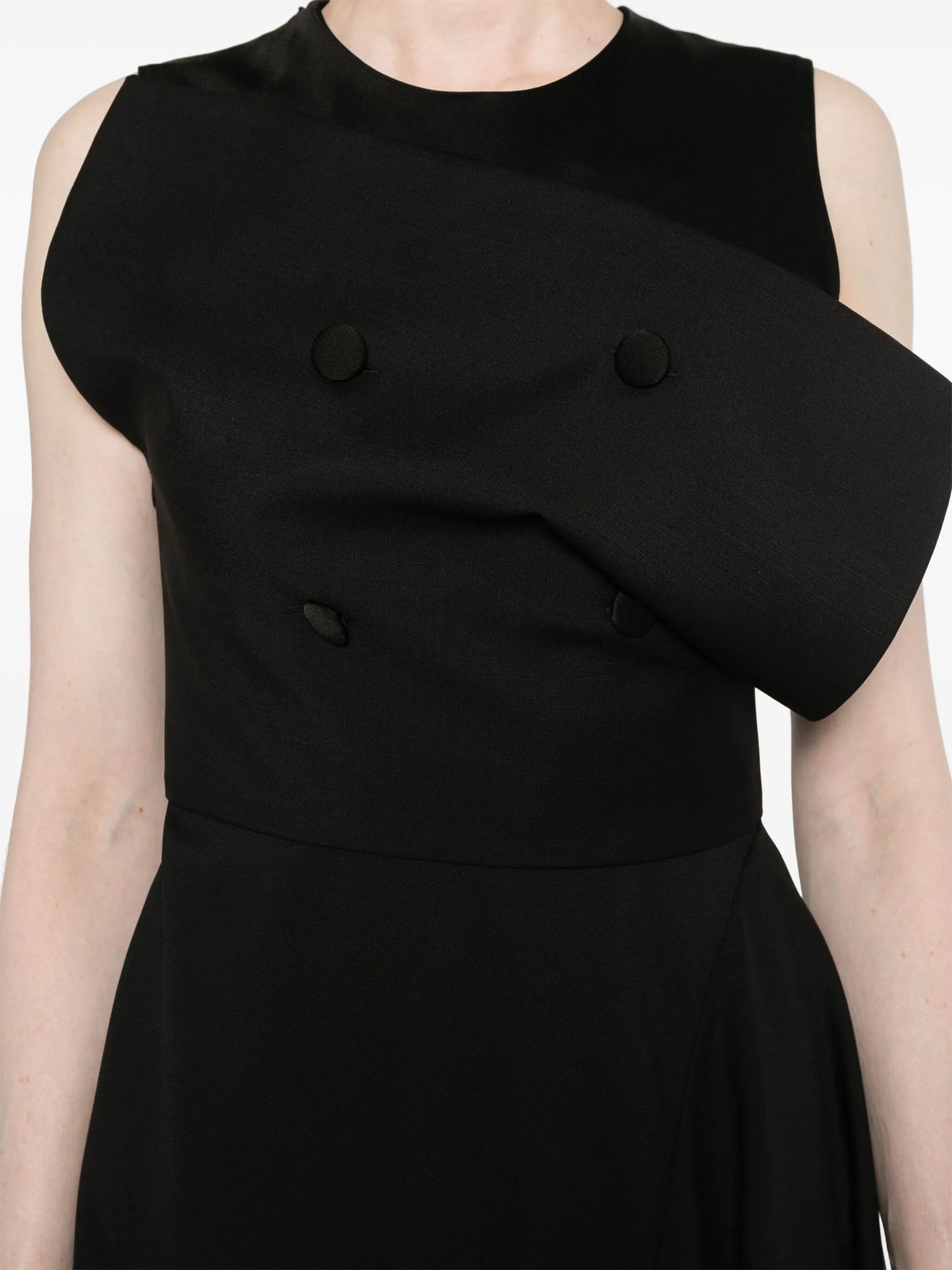 Asymmetric dress in wool and mohair with plaston