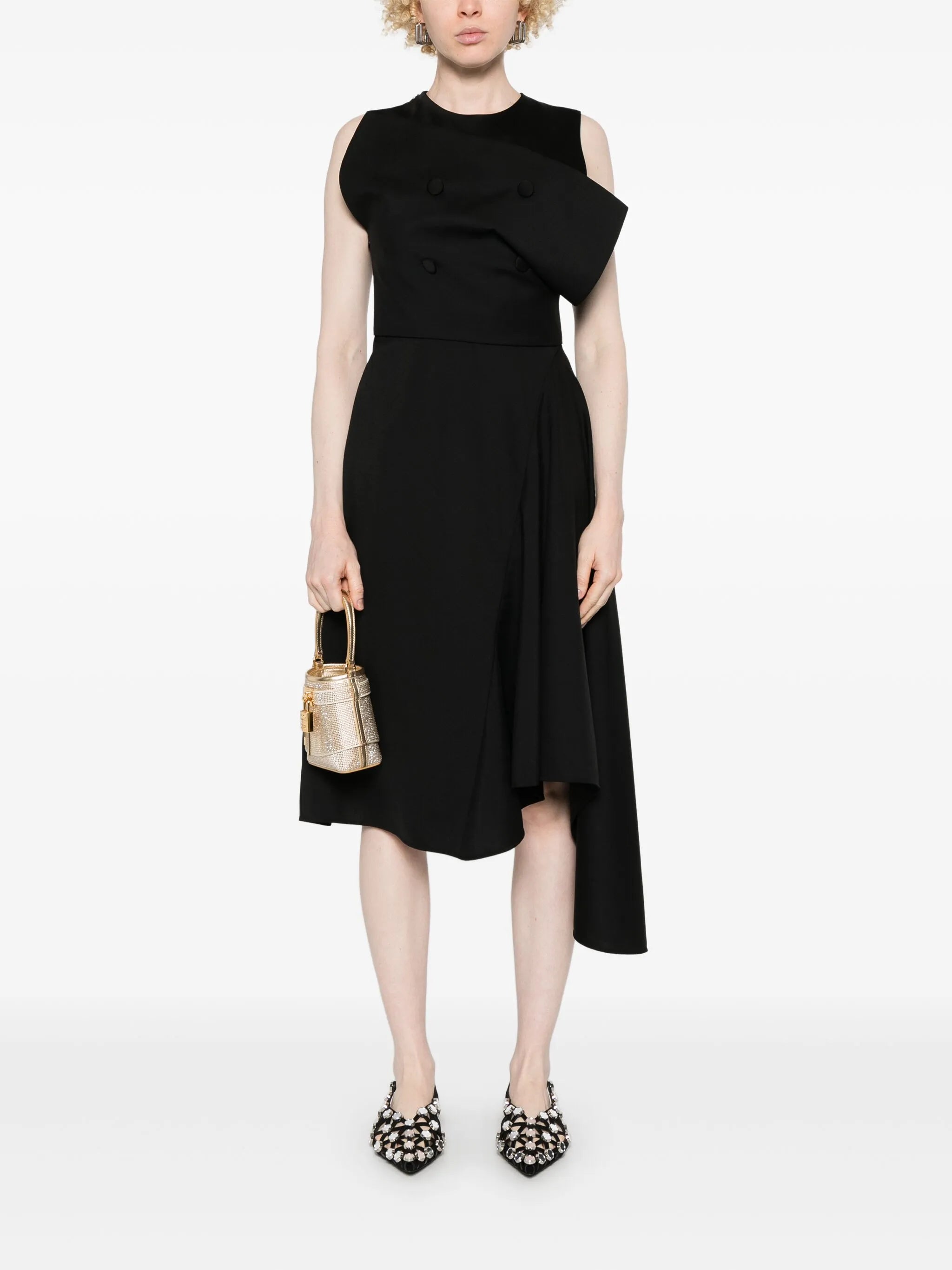 Asymmetric dress in wool and mohair with plaston