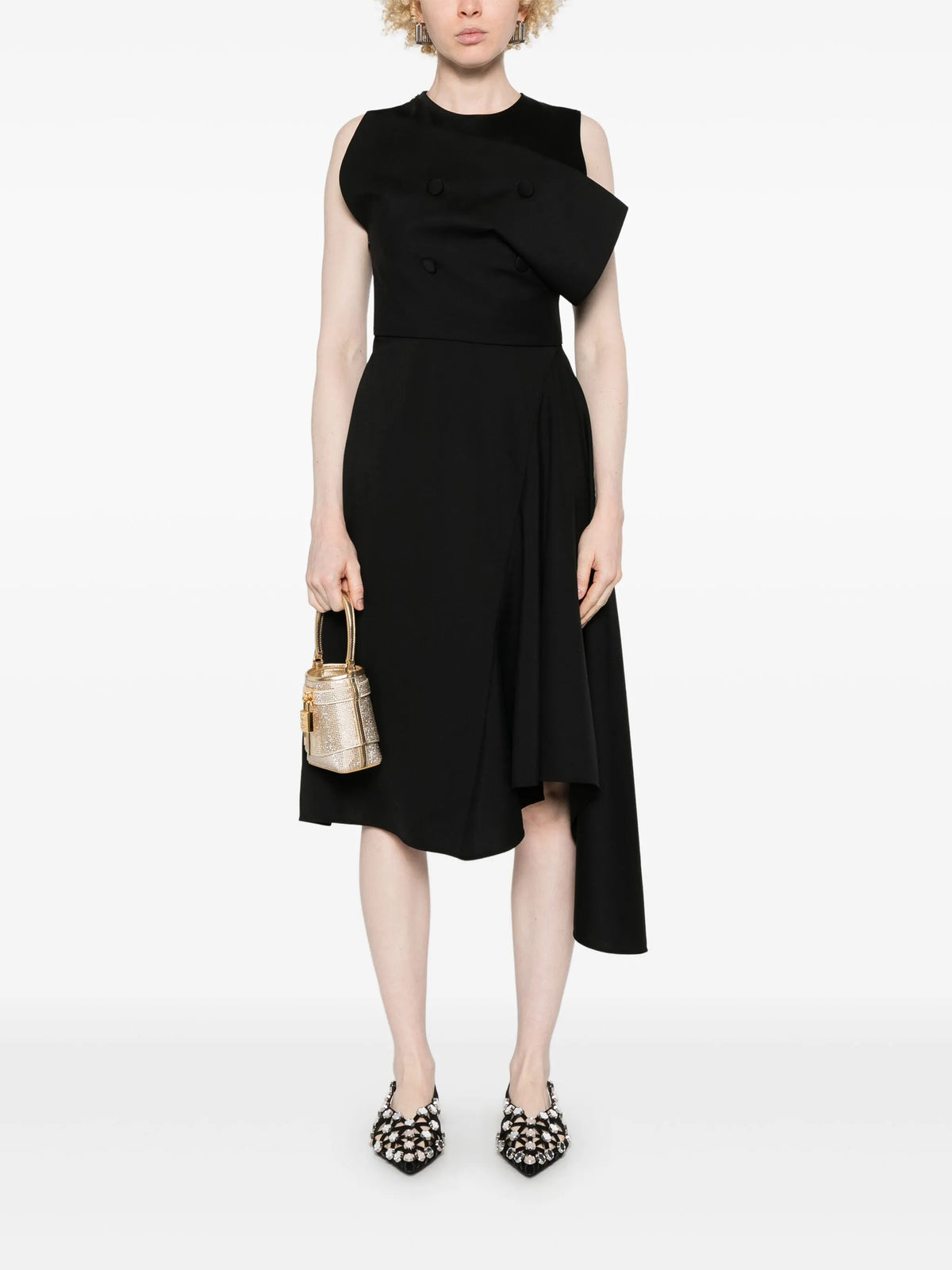 asymmetric dress in wool and mohair with plaston