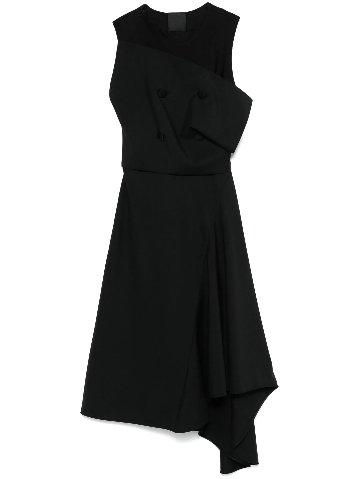 Asymmetric dress in wool and mohair with plaston