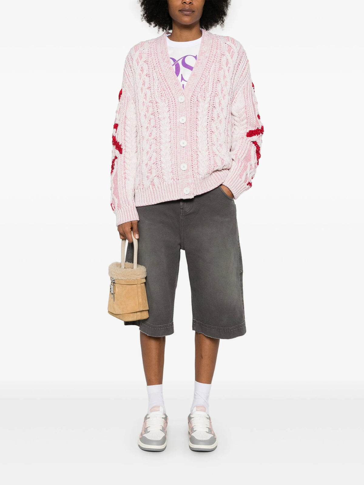 cardigan in cable-knit with snake jacquard