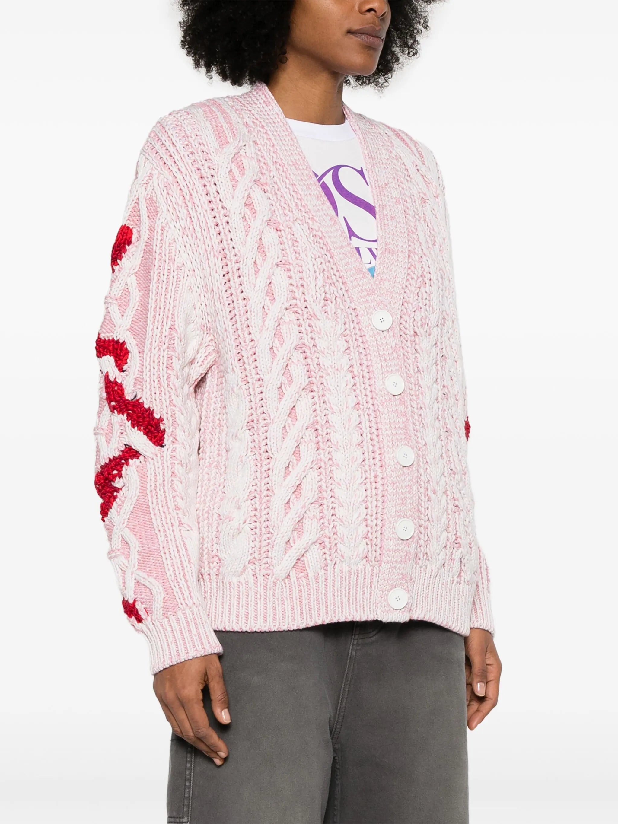 cardigan in cable-knit with snake jacquard