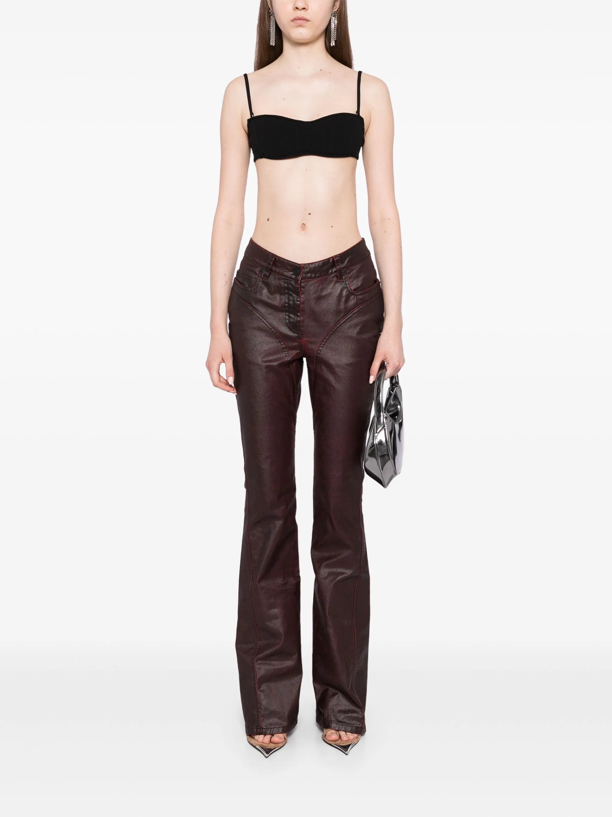 waxed flared jeans