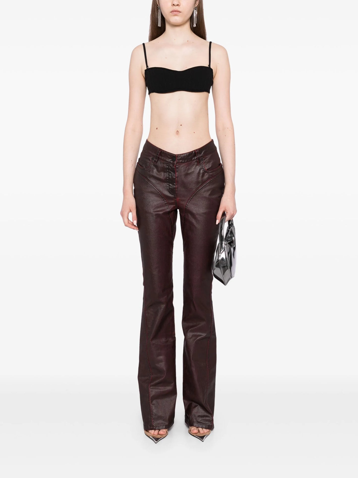 waxed flared jeans
