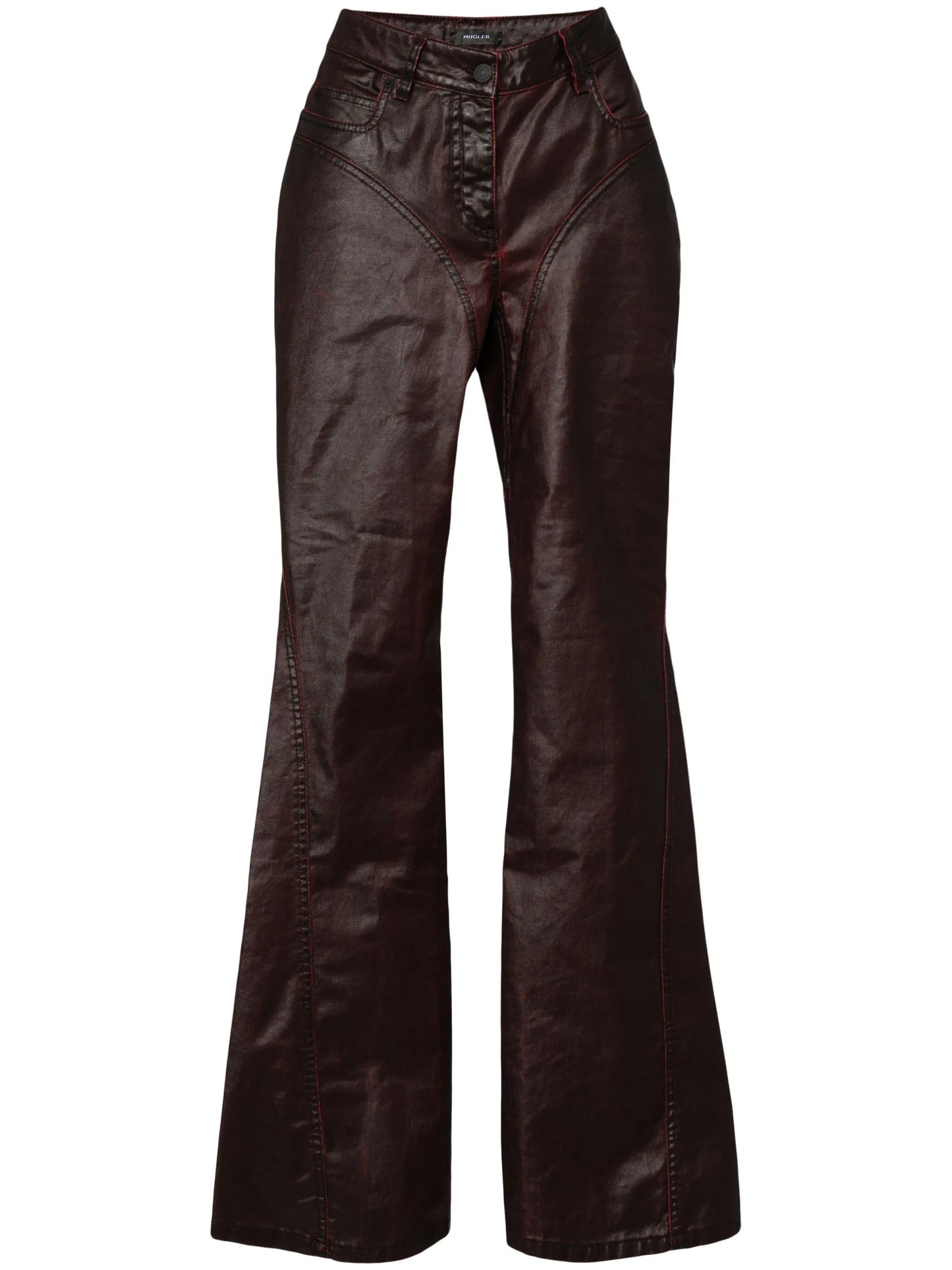 waxed flared jeans