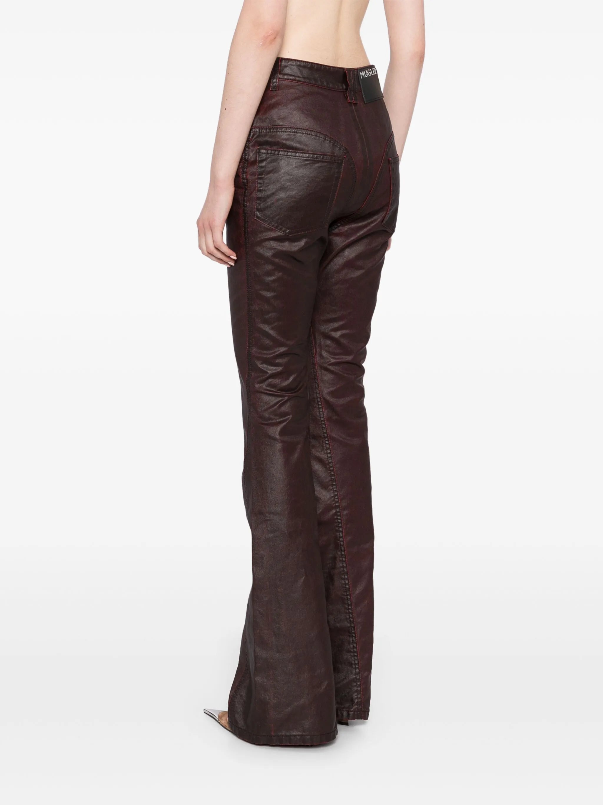 waxed flared jeans