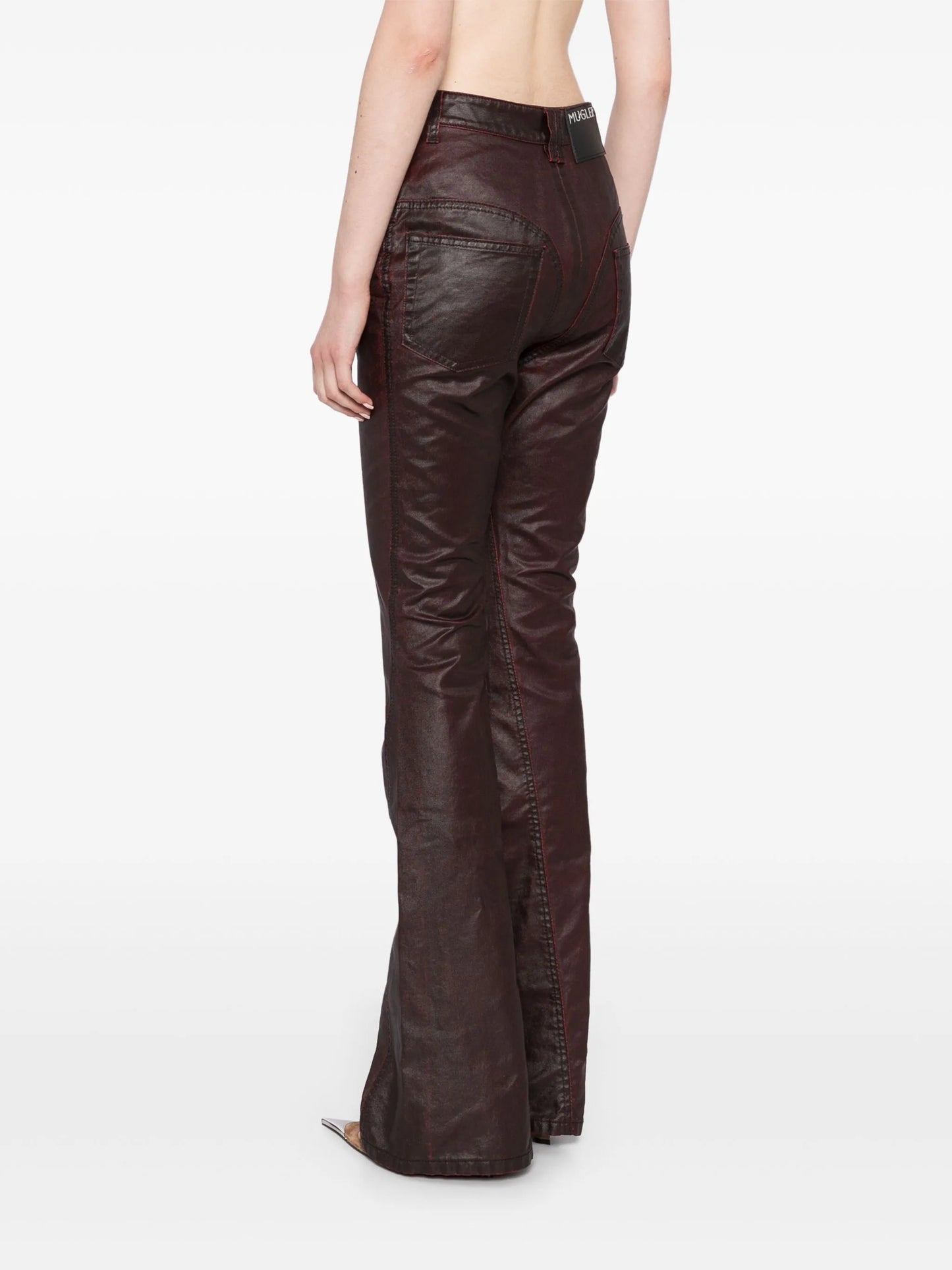 waxed flared jeans