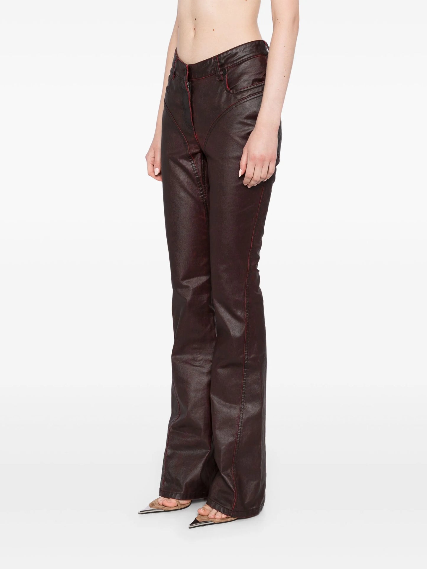 waxed flared jeans