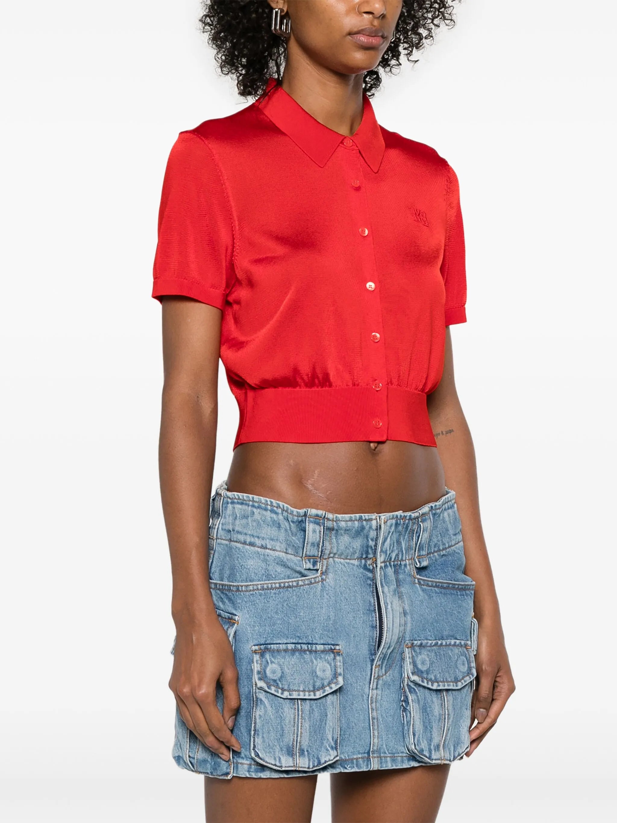 logo-embroidered polo cardigan