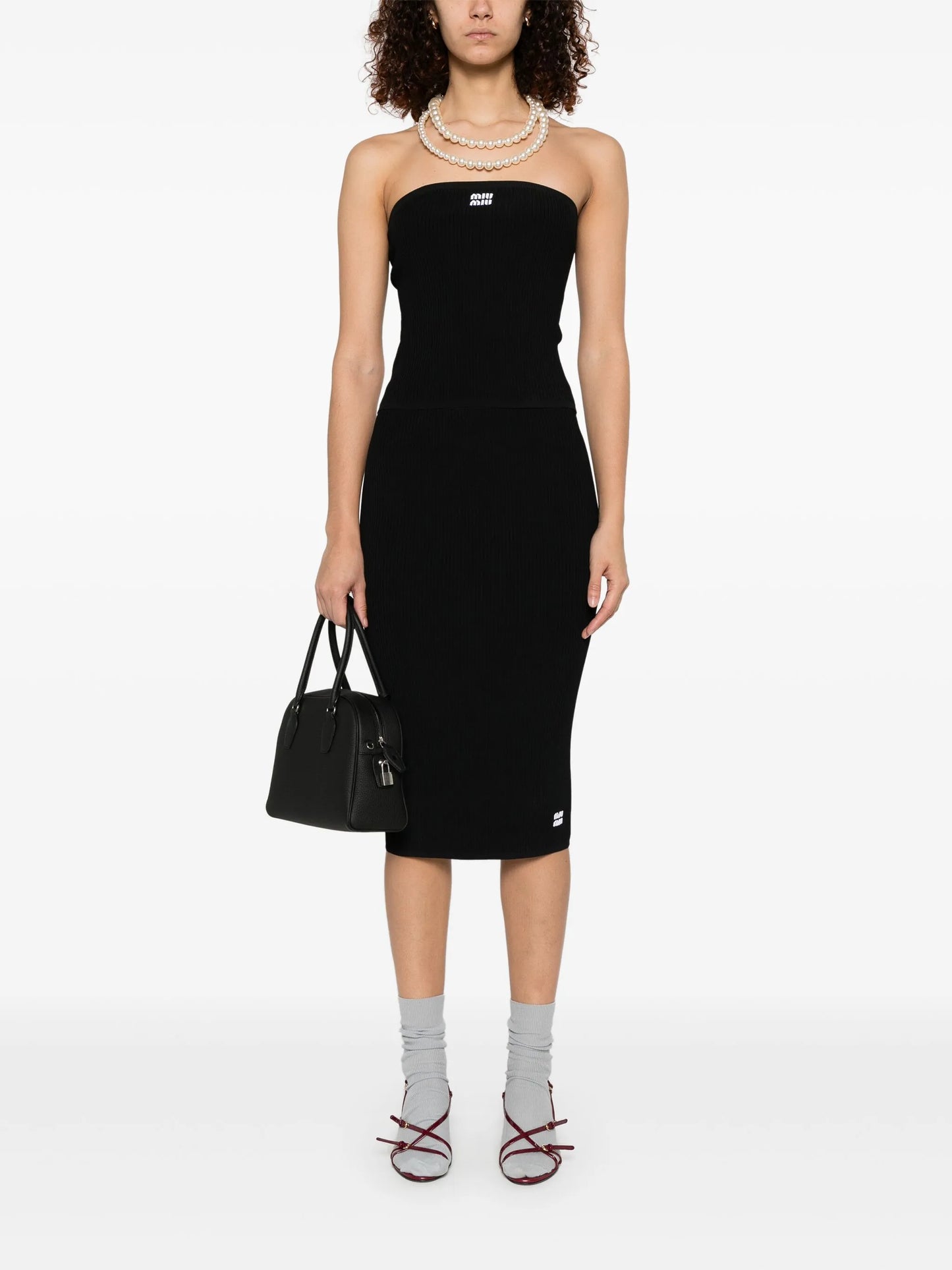 intarsia-logo midi skirt