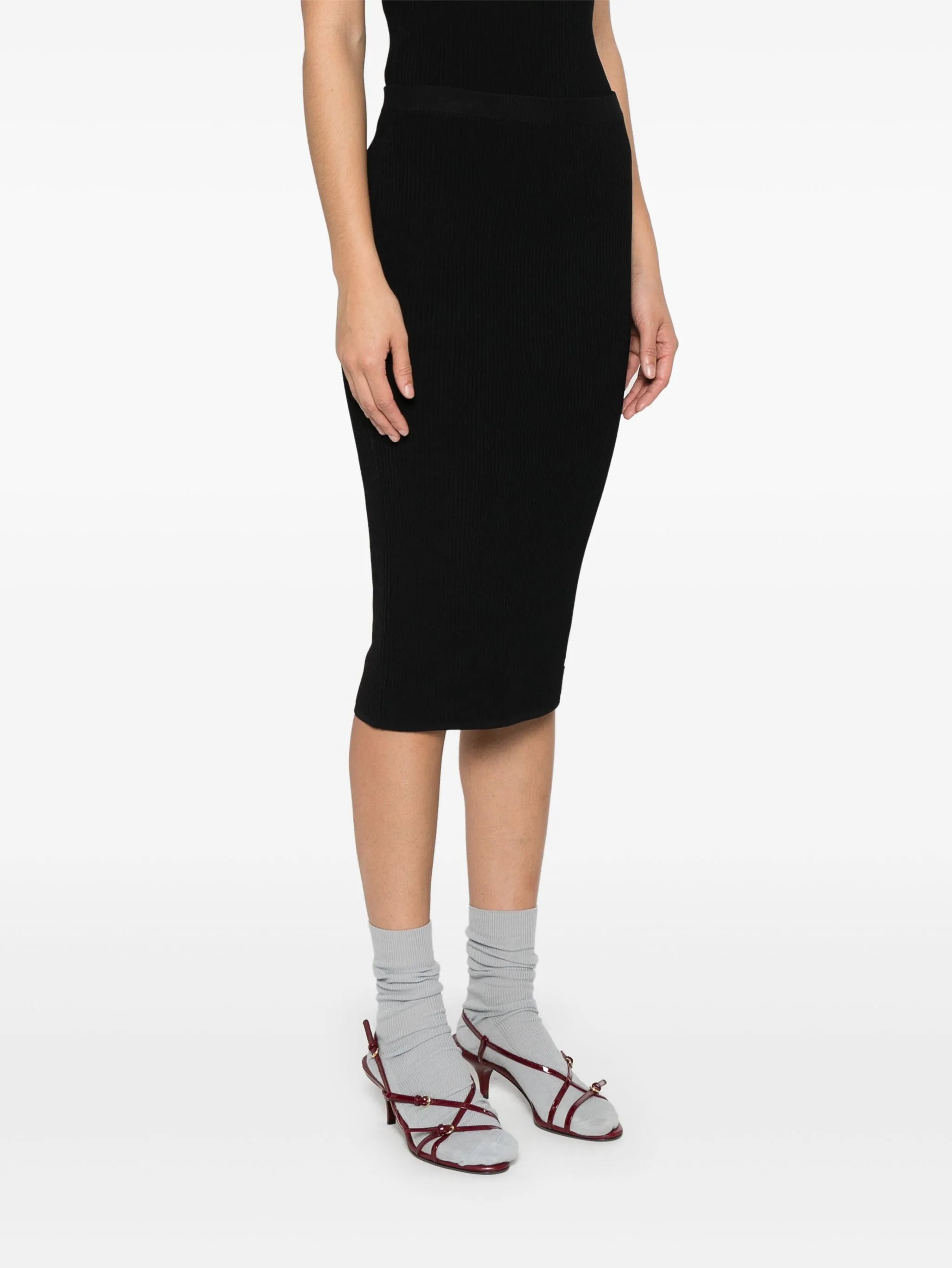 intarsia-logo midi skirt