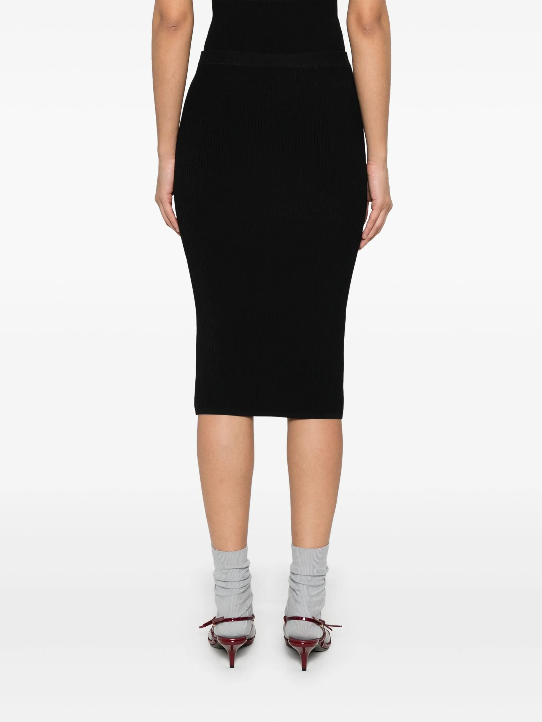 intarsia-logo midi skirt
