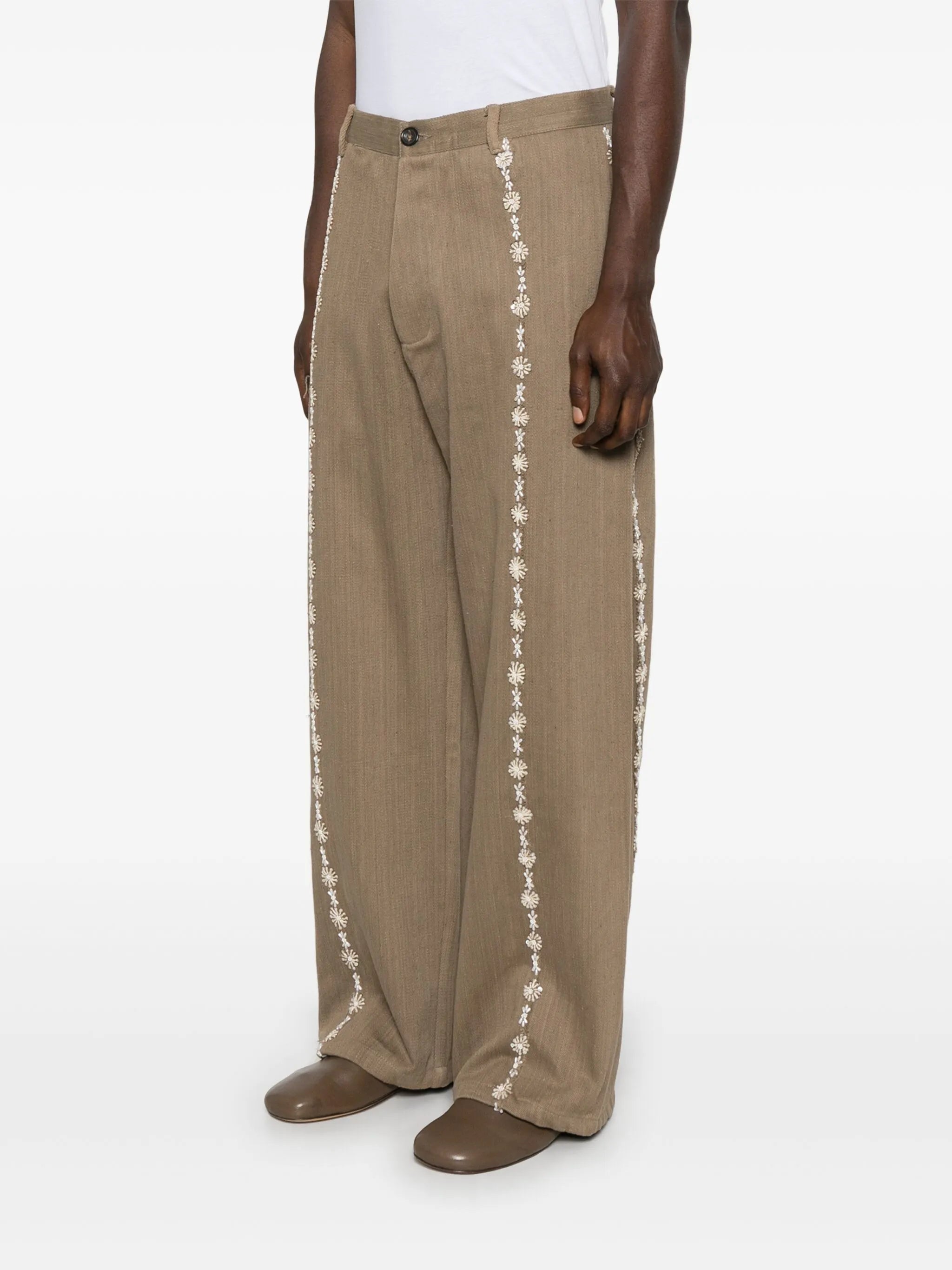 floral-embroidery trousers