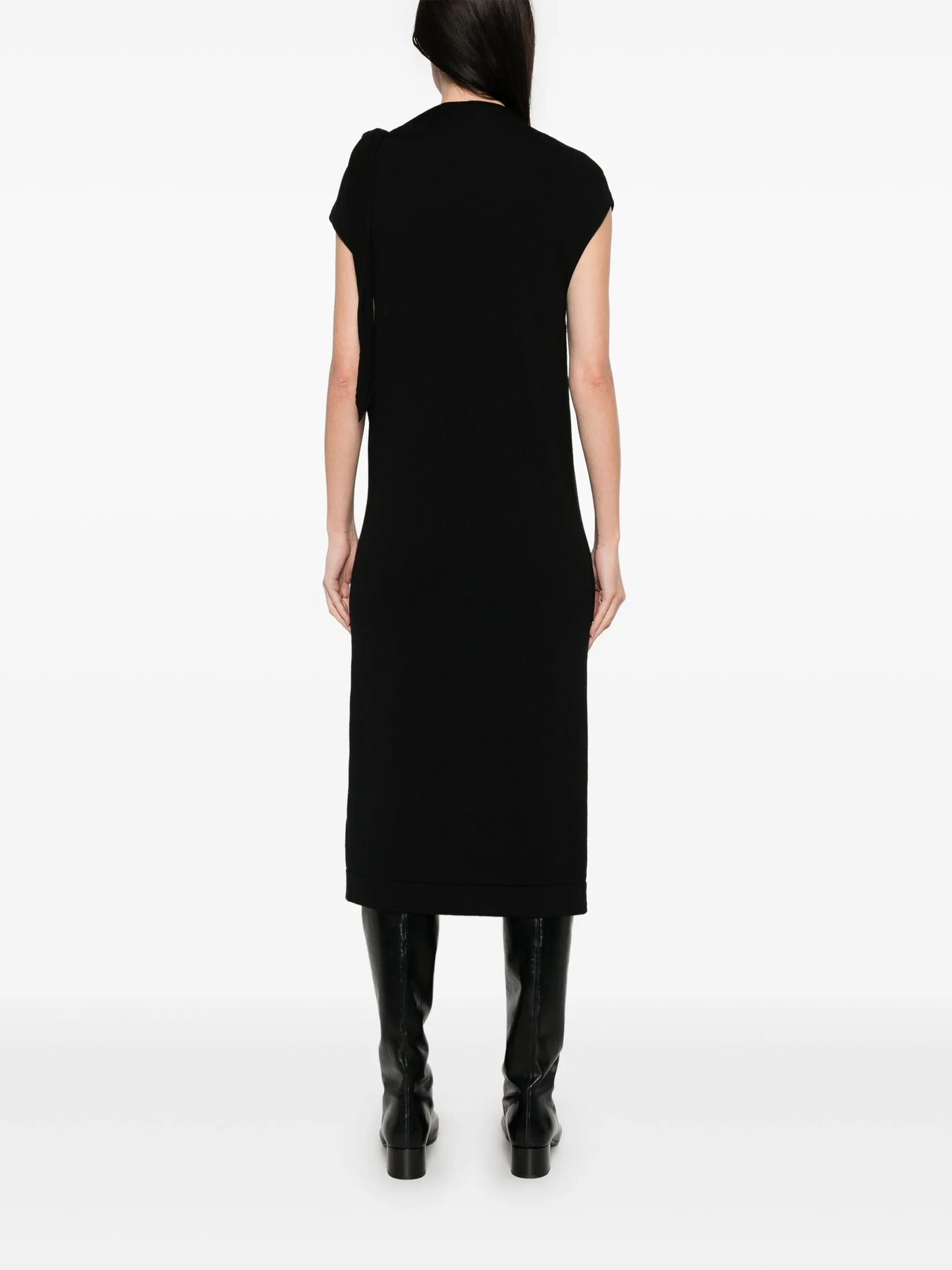 fine knit draped-detailed midi dress