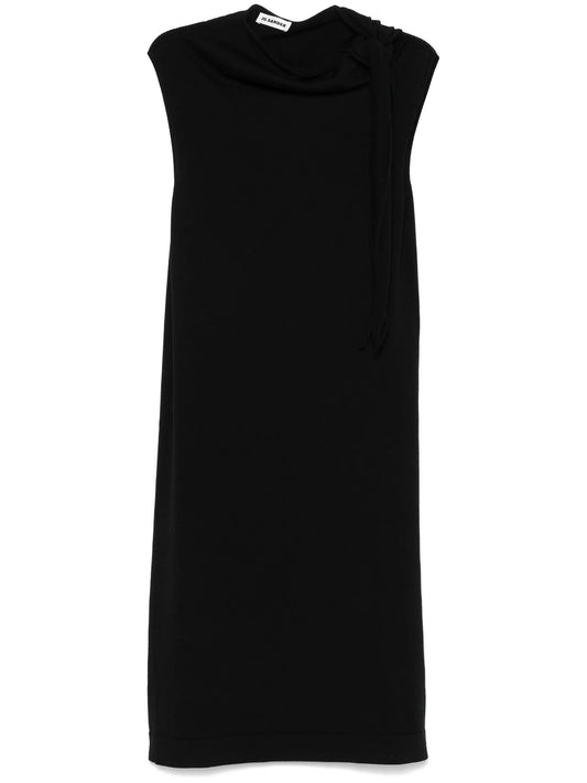 fine knit draped-detailed midi dress