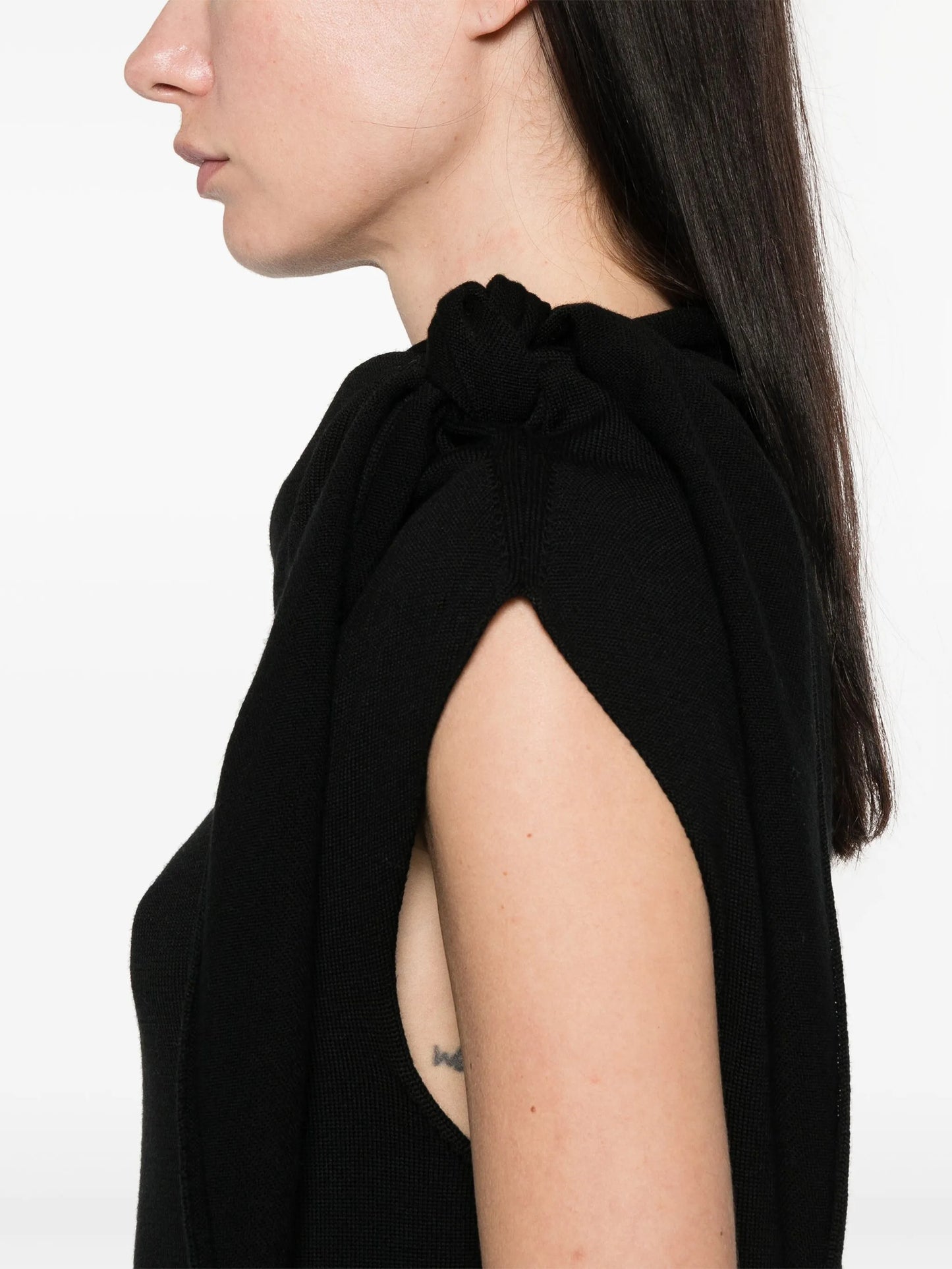 fine knit draped-detailed midi dress