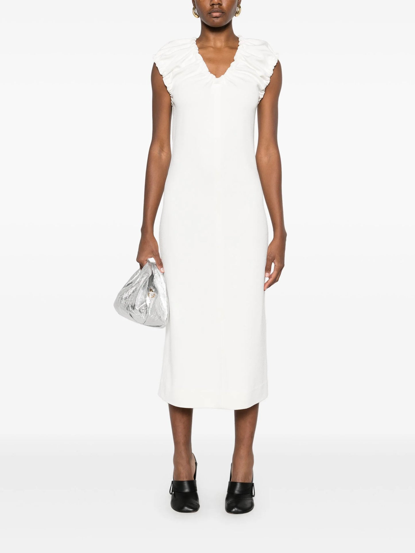 gathered midi dress