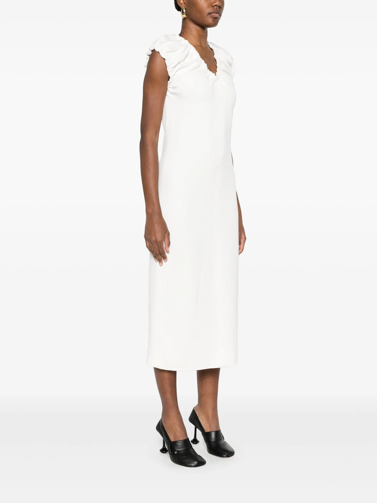 gathered midi dress