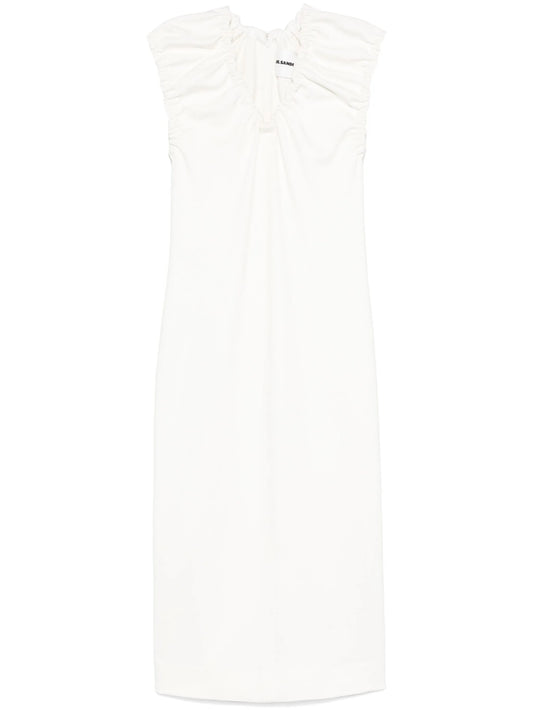gathered midi dress