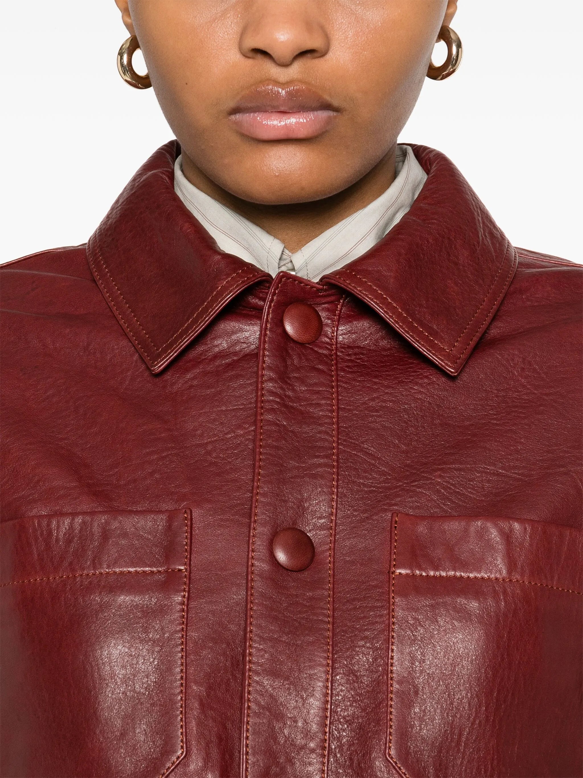 front-button leather jacket