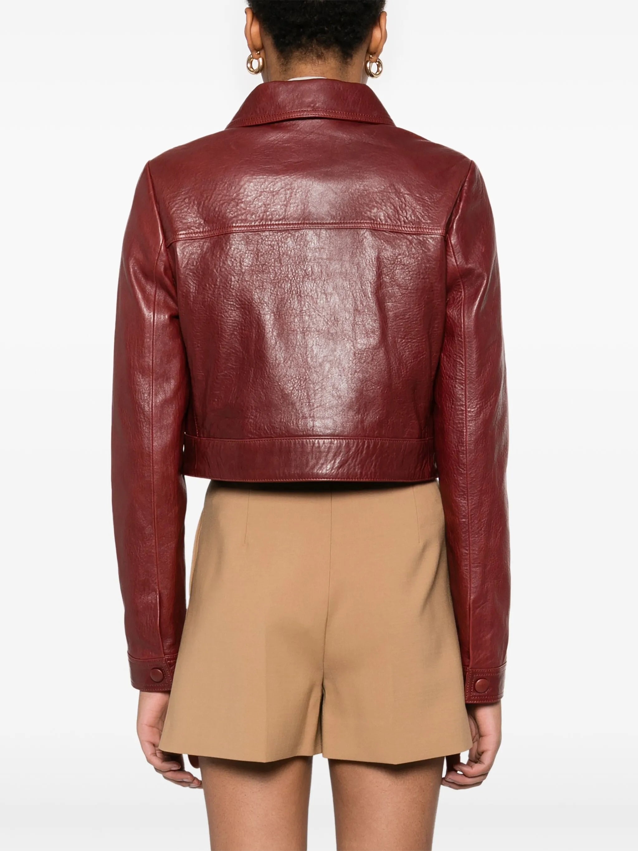 front-button leather jacket