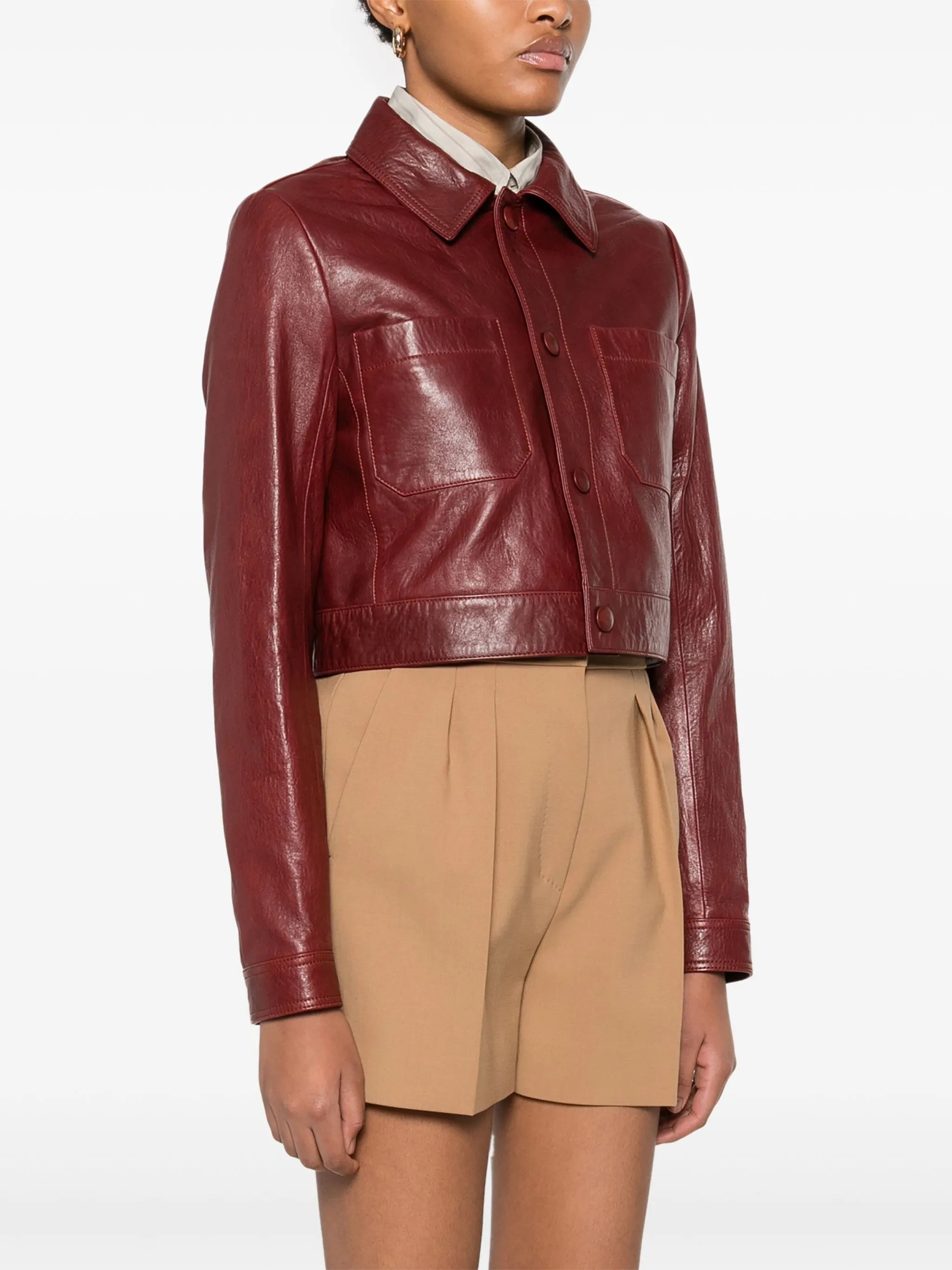 front-button leather jacket