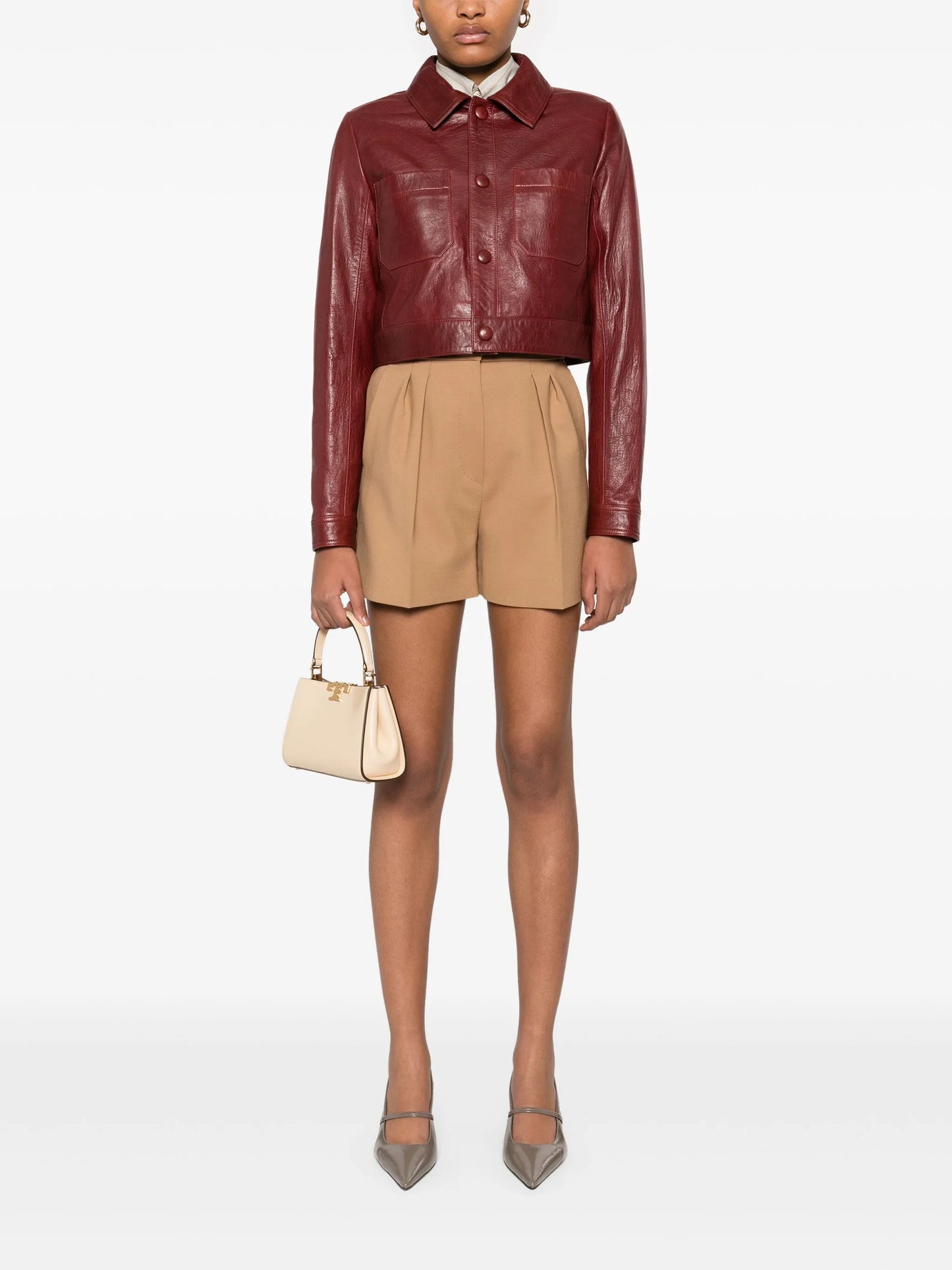 front-button leather jacket