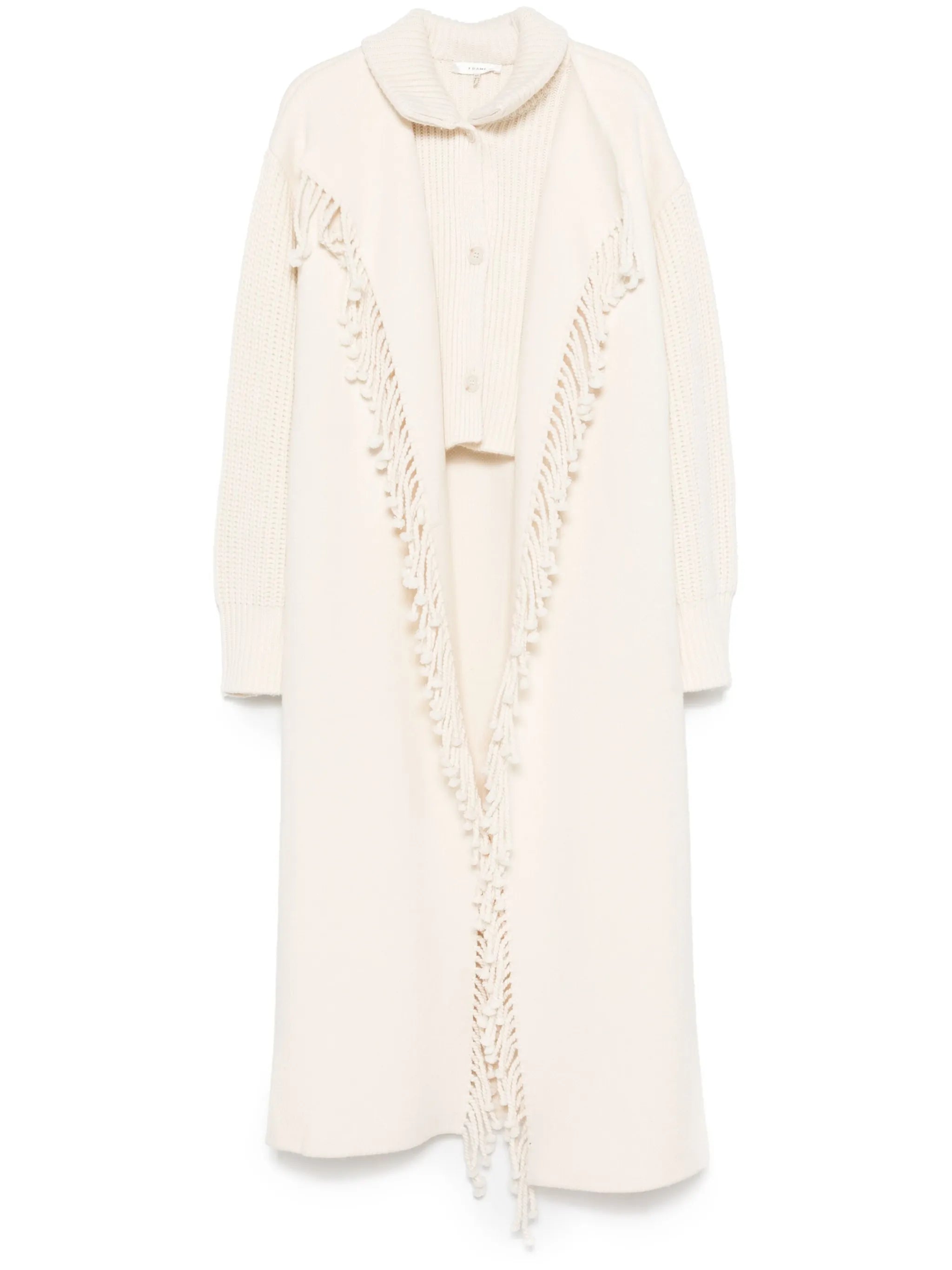 ribbed-detail fringe coat