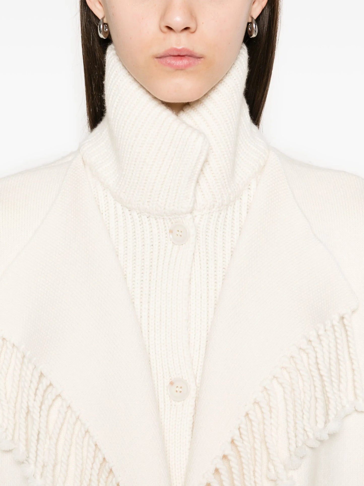 ribbed-detail fringe coat
