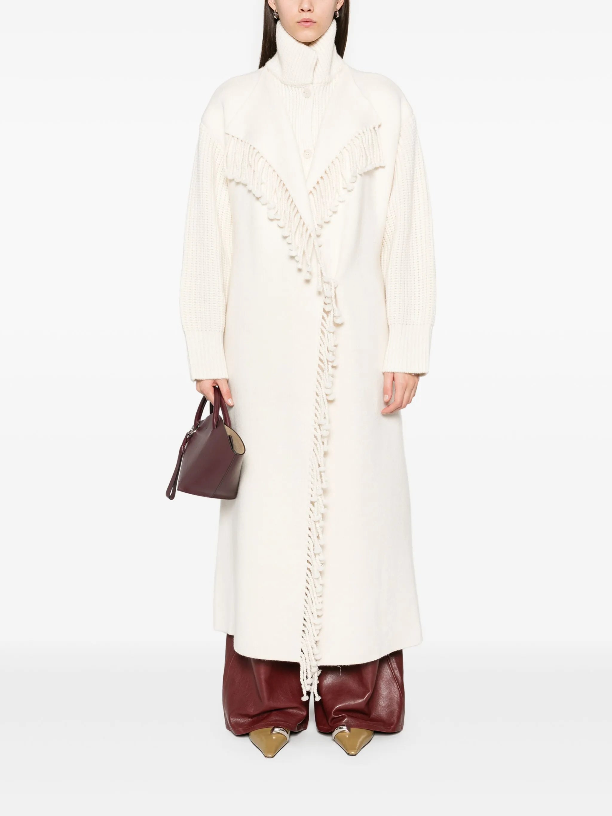 ribbed-detail fringe coat