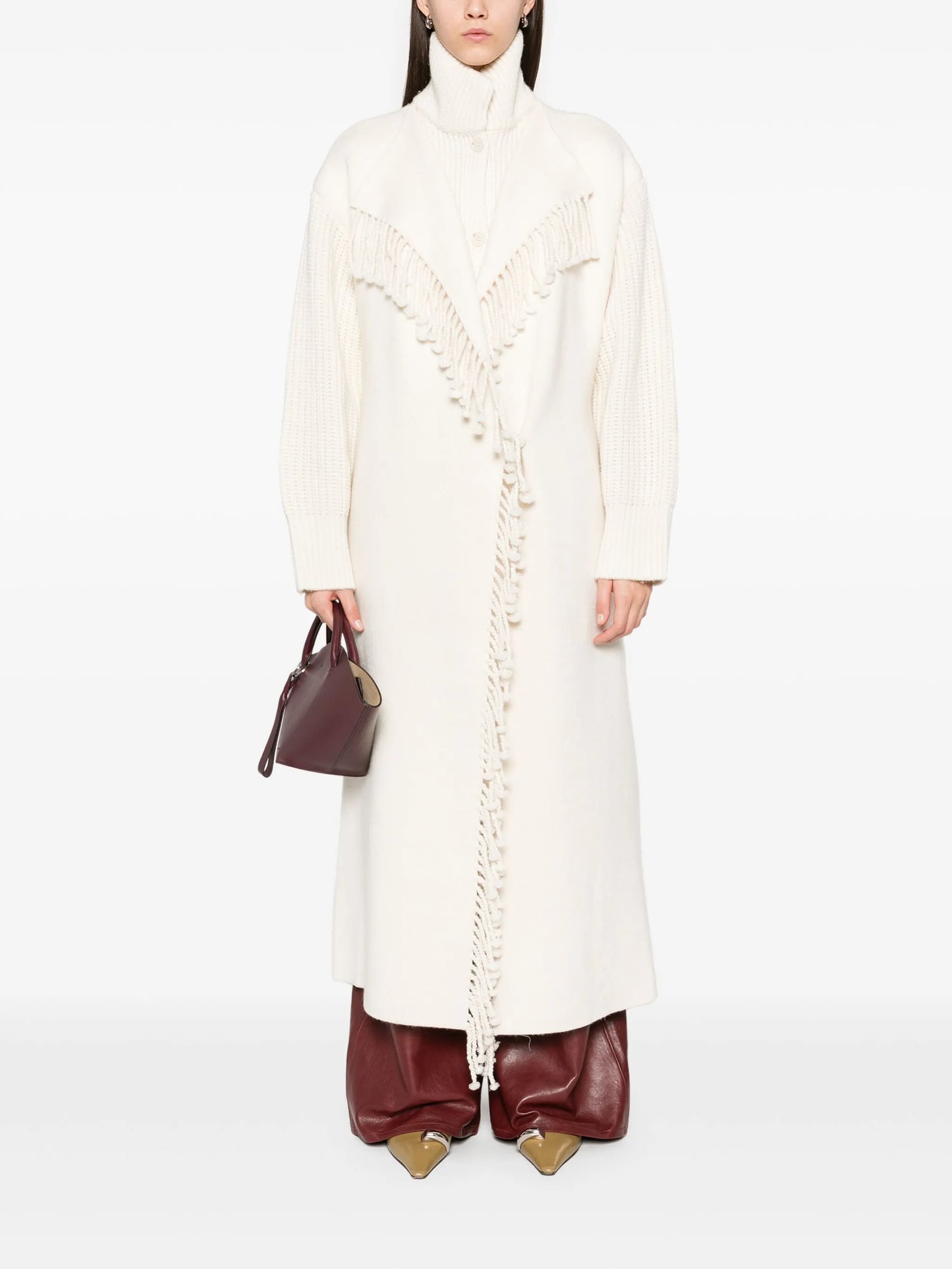 ribbed-detail fringe coat