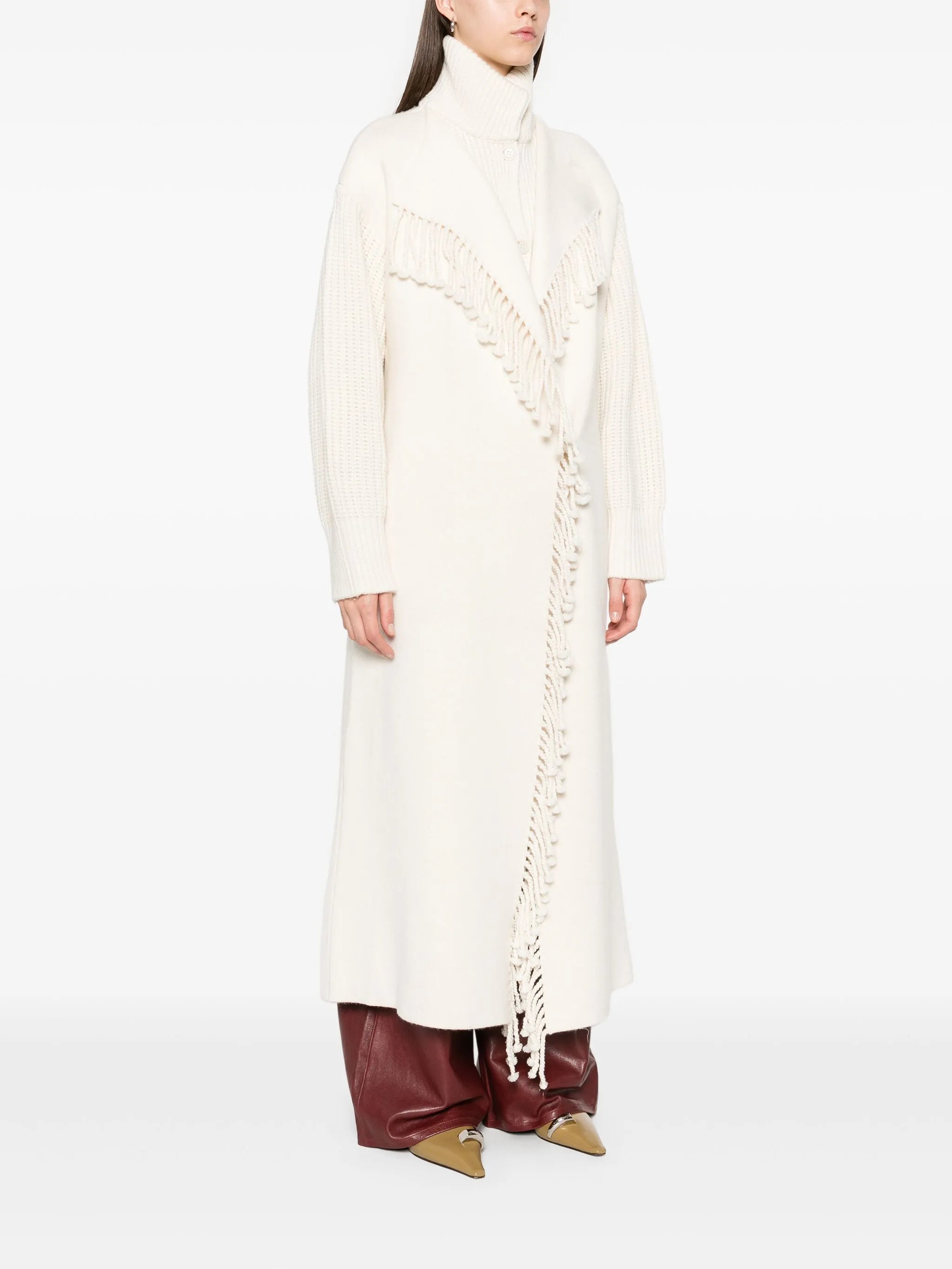 ribbed-detail fringe coat