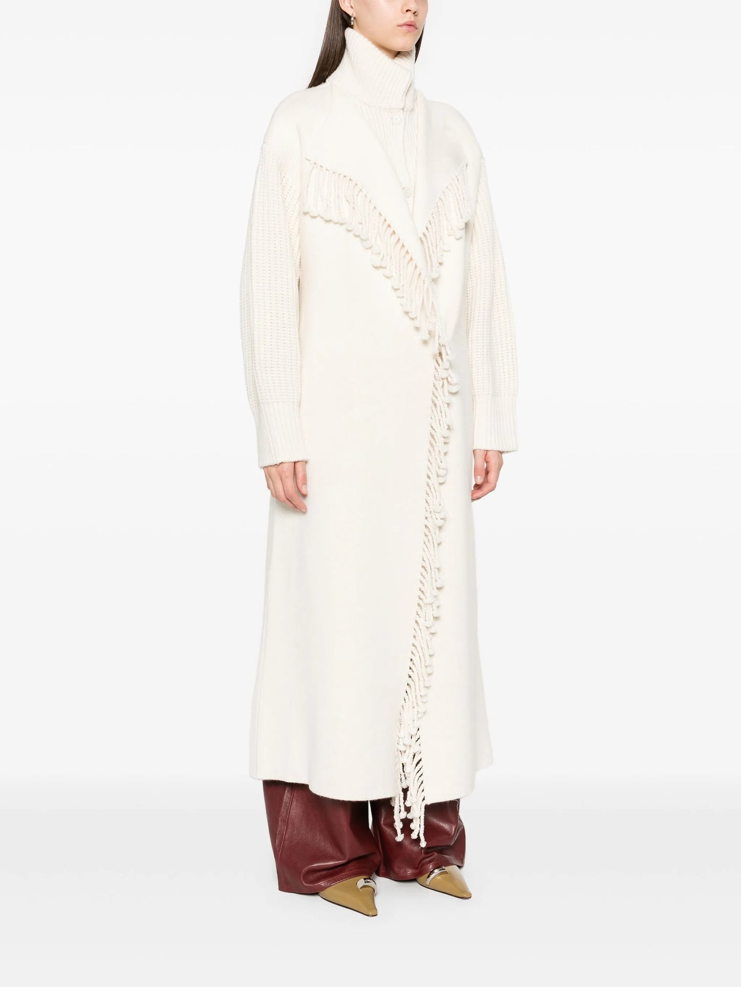ribbed-detail fringe coat